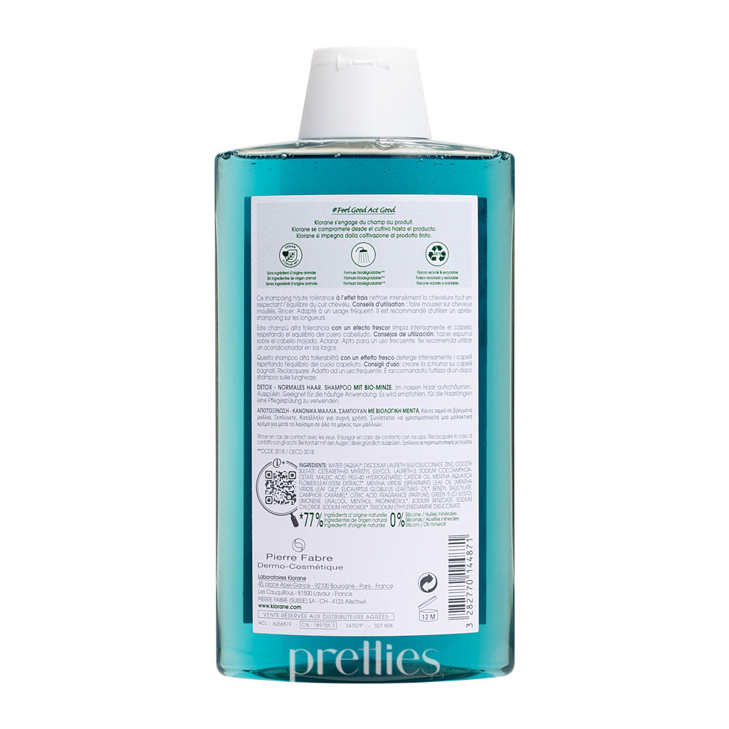 KLORANE Organic Mint Detox Shampoo - 400ml for Deep Cleansing & Scalp Refreshment - Perfect for Oily Hair & Post-Workout Use