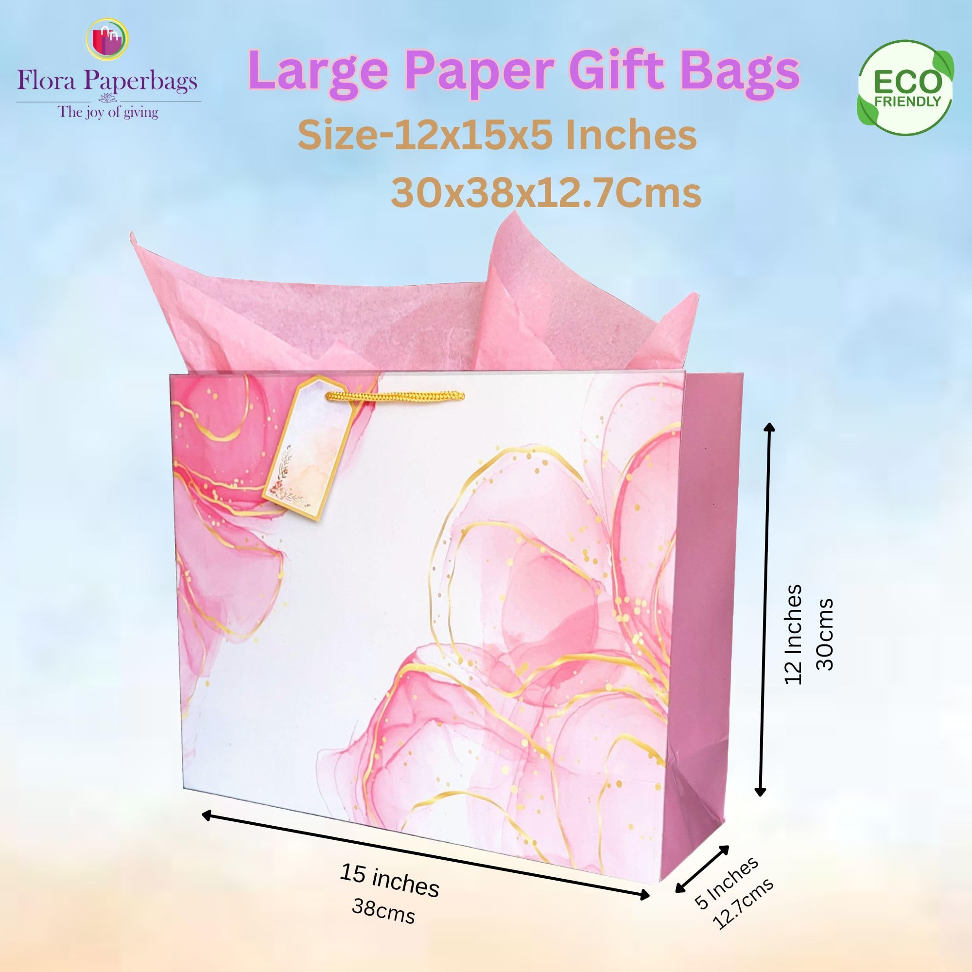 Premium Ombre Pink Gift Bags - 30x23x9cm Large Wedding & Birthday Party Favor Bags - Pack of 5 Eco-Friendly Paper Gift Bags for Return Gifts, Bridal Showers, Baby Showers & Special Occasions