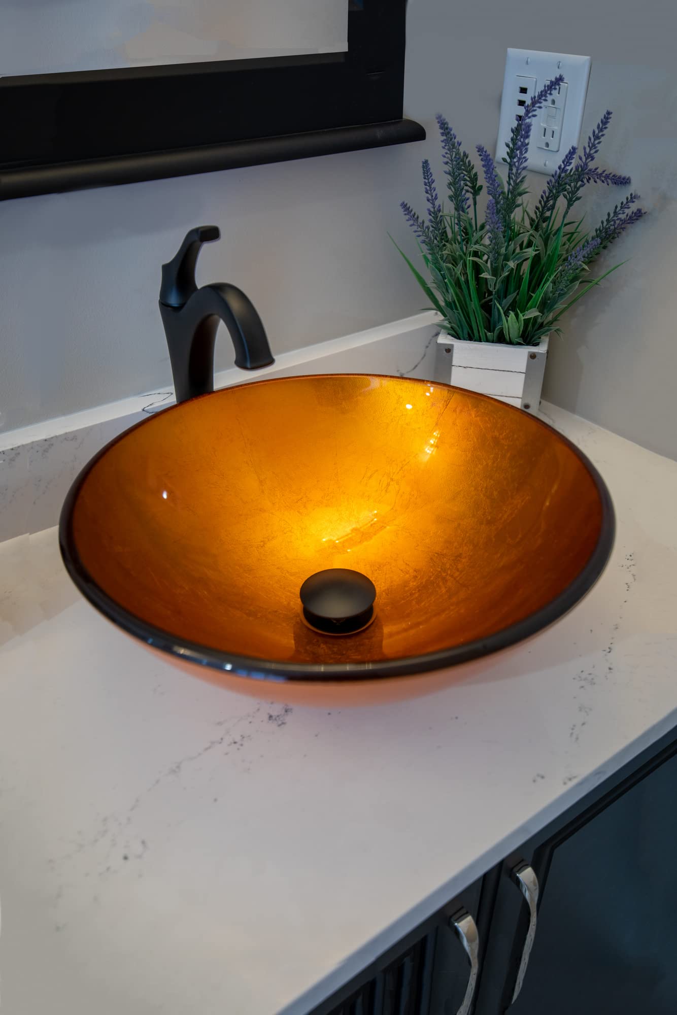 Stylish Orange Reflections Glass Vessel Sink - Modern Bathroom Vanity Sink for Contemporary Home Decor | Perfect for Powder Rooms, Guest Baths & Spa Retreats