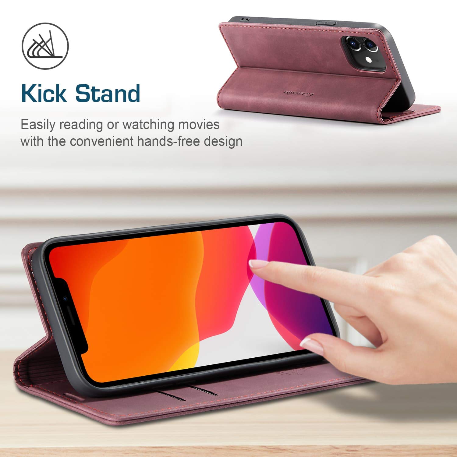 Premium Leather Wallet Case for iPhone 12/12 Pro - Slim Folding Flip Cover with RFID Blocking Card Slots & Magnetic Closure | Perfect for Business, Travel & Everyday Use