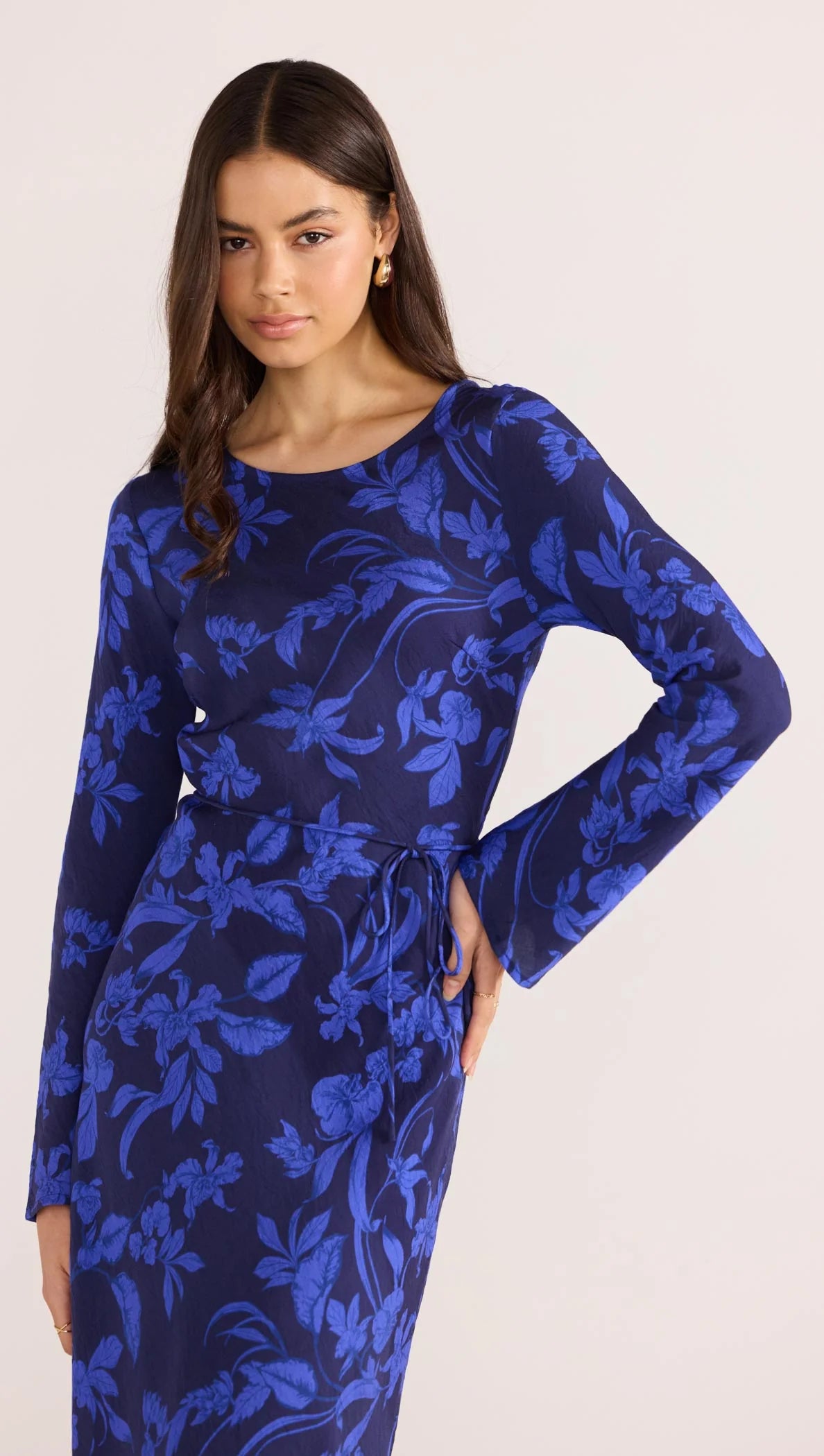 Gianna Blue Floral Long Sleeve Maxi Dress for Women - Elegant Flowy Midi Dress for Weddings, Parties & Special Occasions