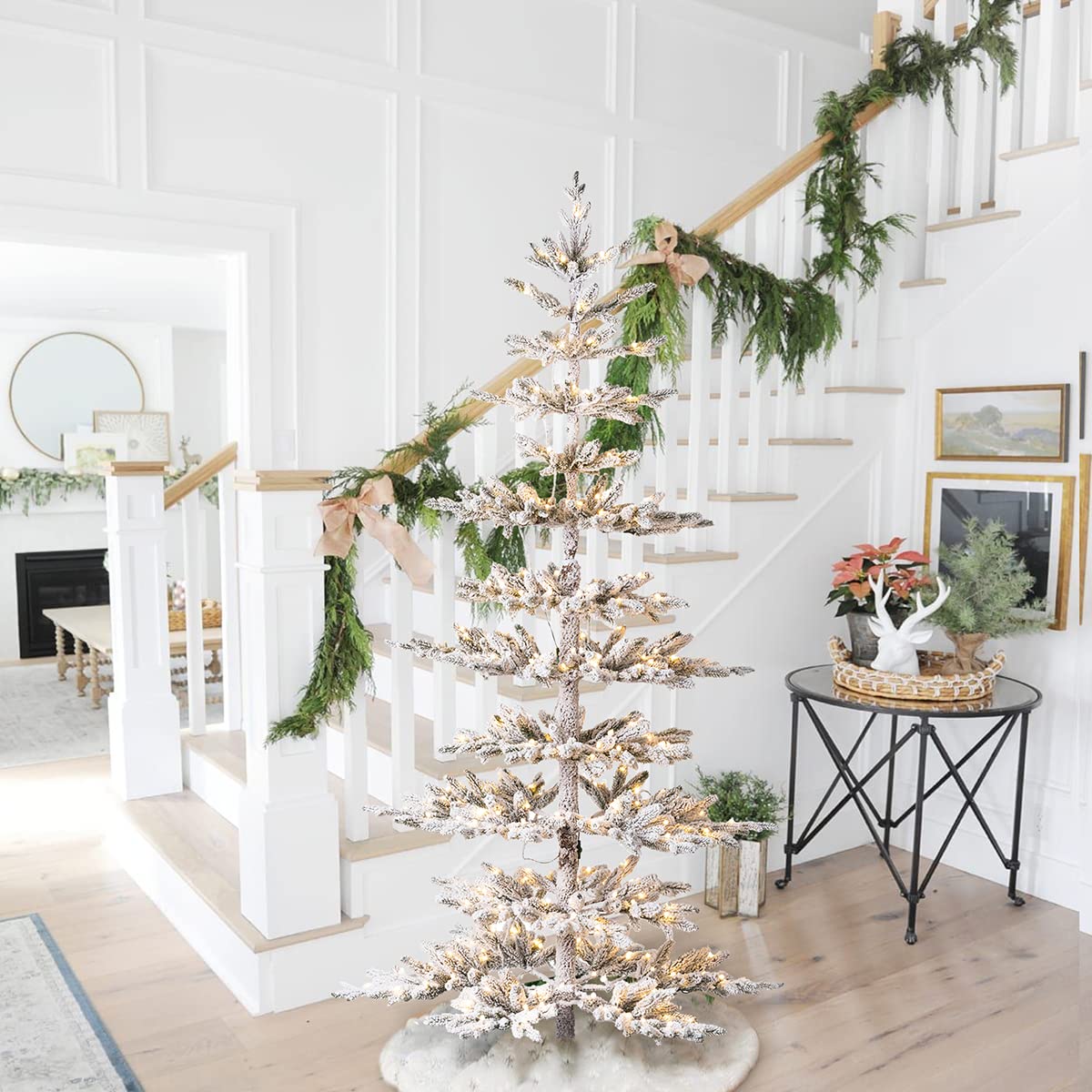 Glitzhome 7ft Pre-Lit Flocked Artificial Christmas Tree with 400 Warm White Lights - Premium Snow-Covered Pine Xmas Tree for Home, Office & Holiday Decor | Perfect for Living Room, Party & Winter Festival Decorations