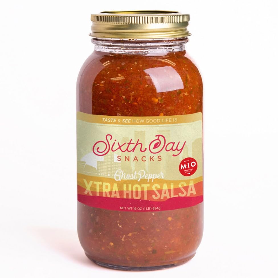 Sixth Day Snacks Ghost Pepper Xtra Hot Salsa 32 oz - Gluten Free, Vegan, Low Sodium Salsa with Fresh Ingredients | Perfect for Tacos, Nachos & Spicy Food Lovers