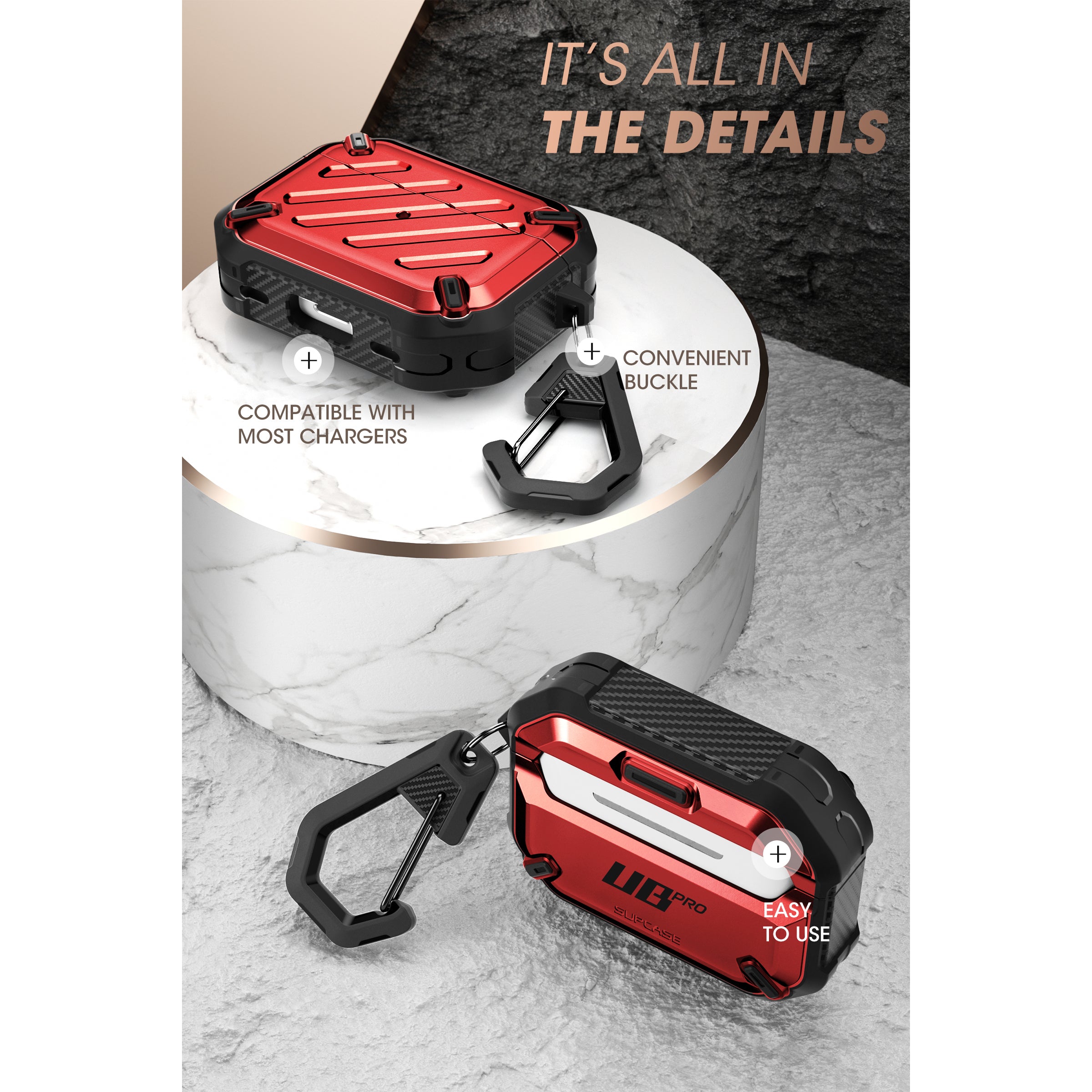 Apple AirPods Pro 2 Case - Unicorn Beetle PRO Rugged Protective Cover with Military-Grade Drop Protection, Metallic Red - Perfect for Outdoor, Travel & Sports Activities