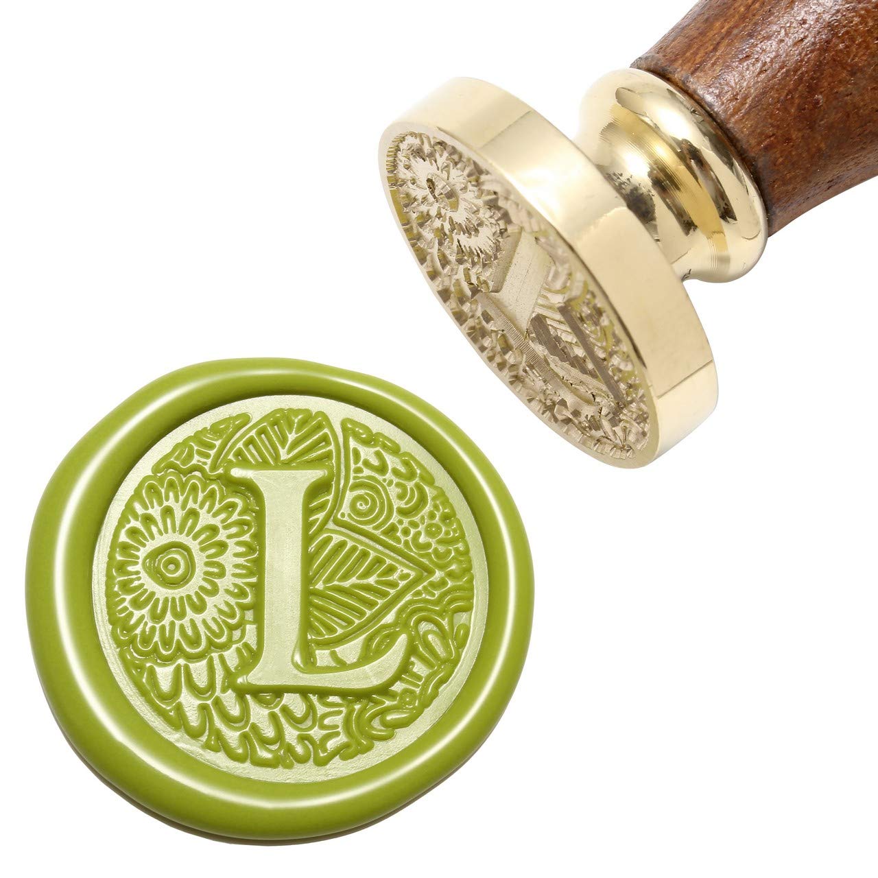 Yoption Brass Letter L Wax Seal Stamp - Botanical Alphabet Initial Sealing Stamp with Wooden Handle for Wedding Invitations, DIY Crafts & Vintage Letter Writing