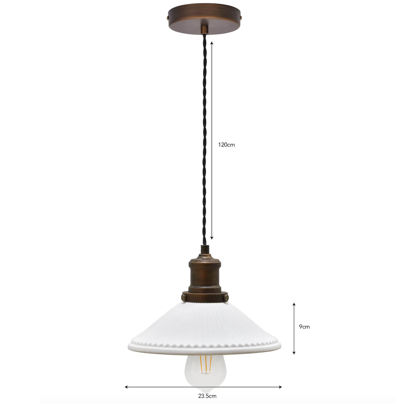 Vintage Bronze & Ceramic Beaulieu Fluted Cone Pendant Light - Elegant Dining Room & Kitchen Island Lighting Fixture