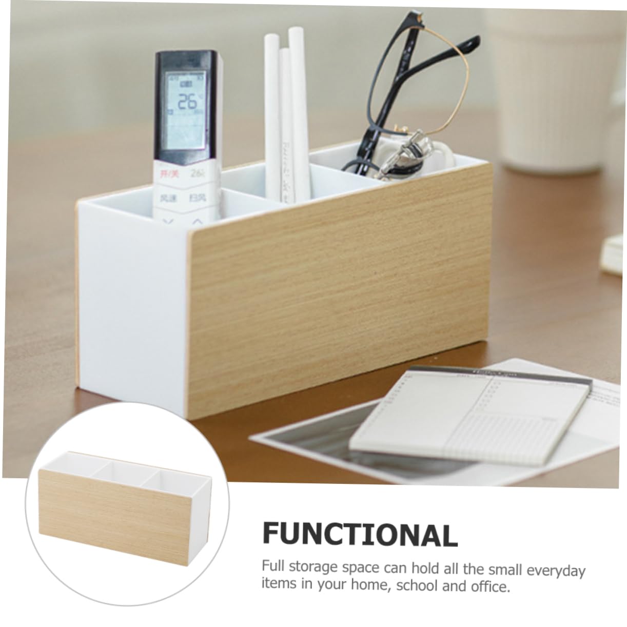 Angoily Wooden Compartment Organizer - Desktop Storage Box for Office, Makeup, Remote Control & More | Perfect for Desk, Vanity & Home Organization
