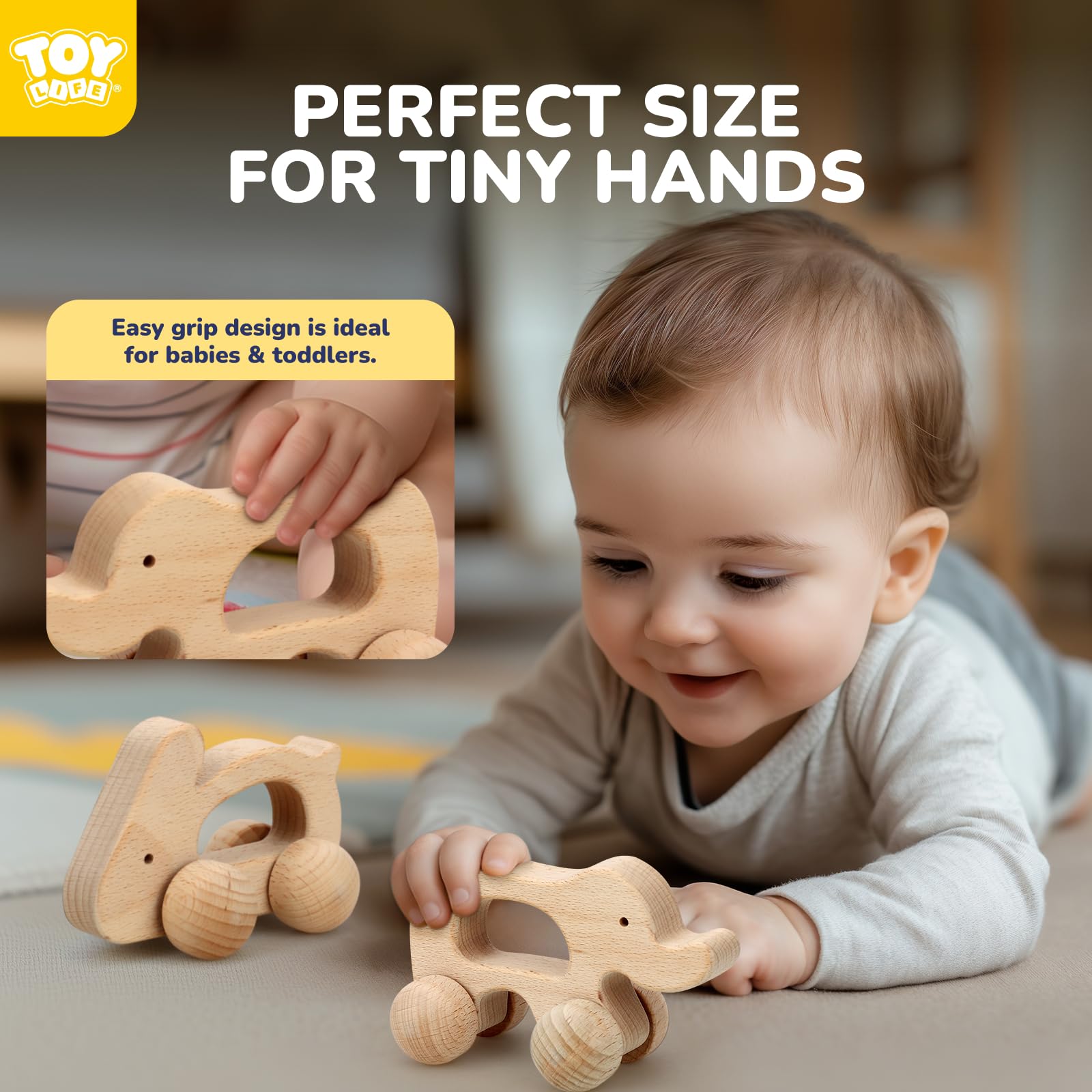 Montessori Wooden Toy Cars for Babies 0-12 Months - Elephant & Rabbit Animal Pull Toys - 1st Birthday Gift for Boys & Girls - Safe Baby Nursery Decor | Perfect for Early Learning, Playtime & Room Decoration