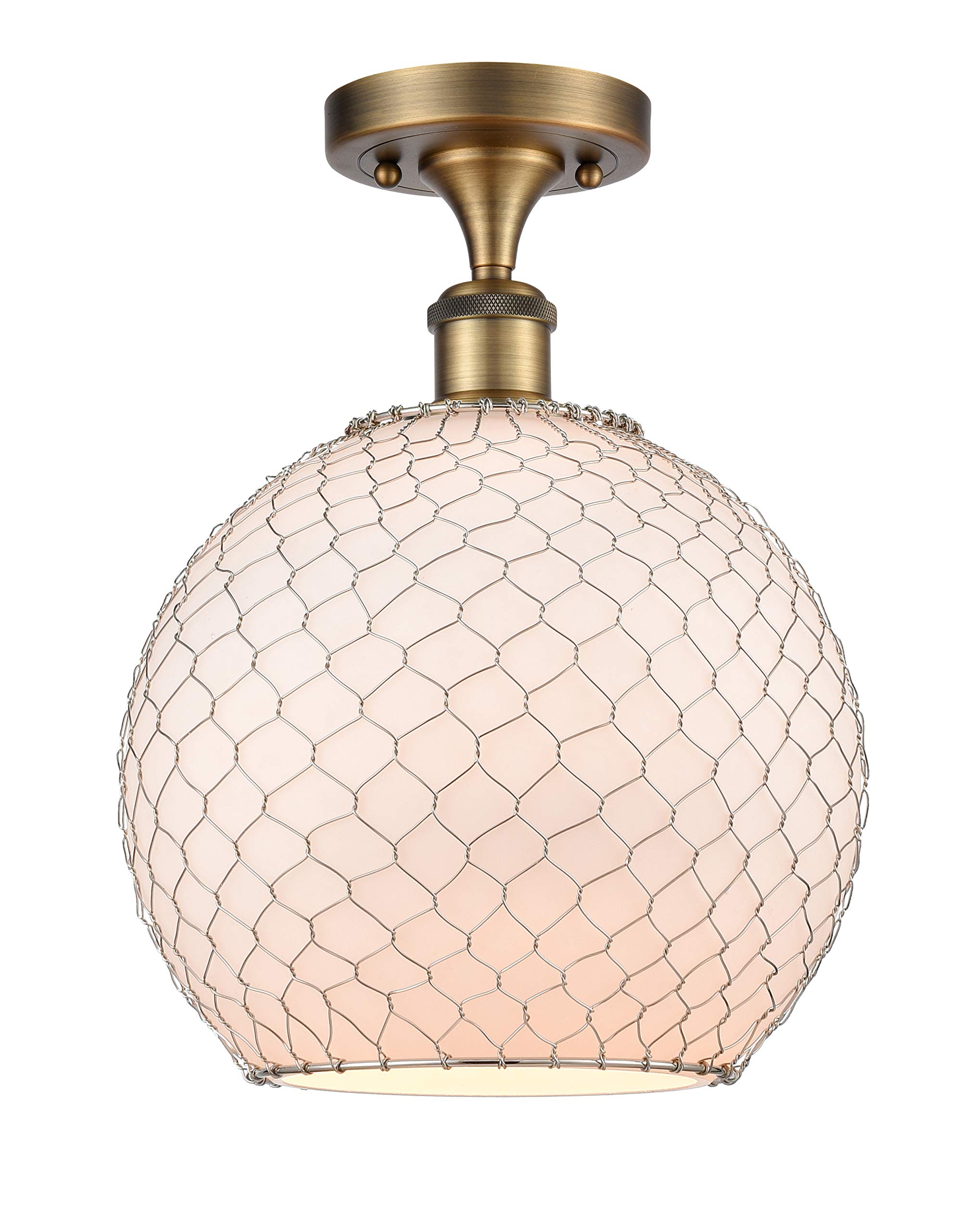 Ballston Collection Brushed Brass Farmhouse Chicken Wire Semi-Flush Mount Light Fixture - Large 1-Light Vintage Style Ceiling Light for Kitchen, Dining Room & Country Home Decor