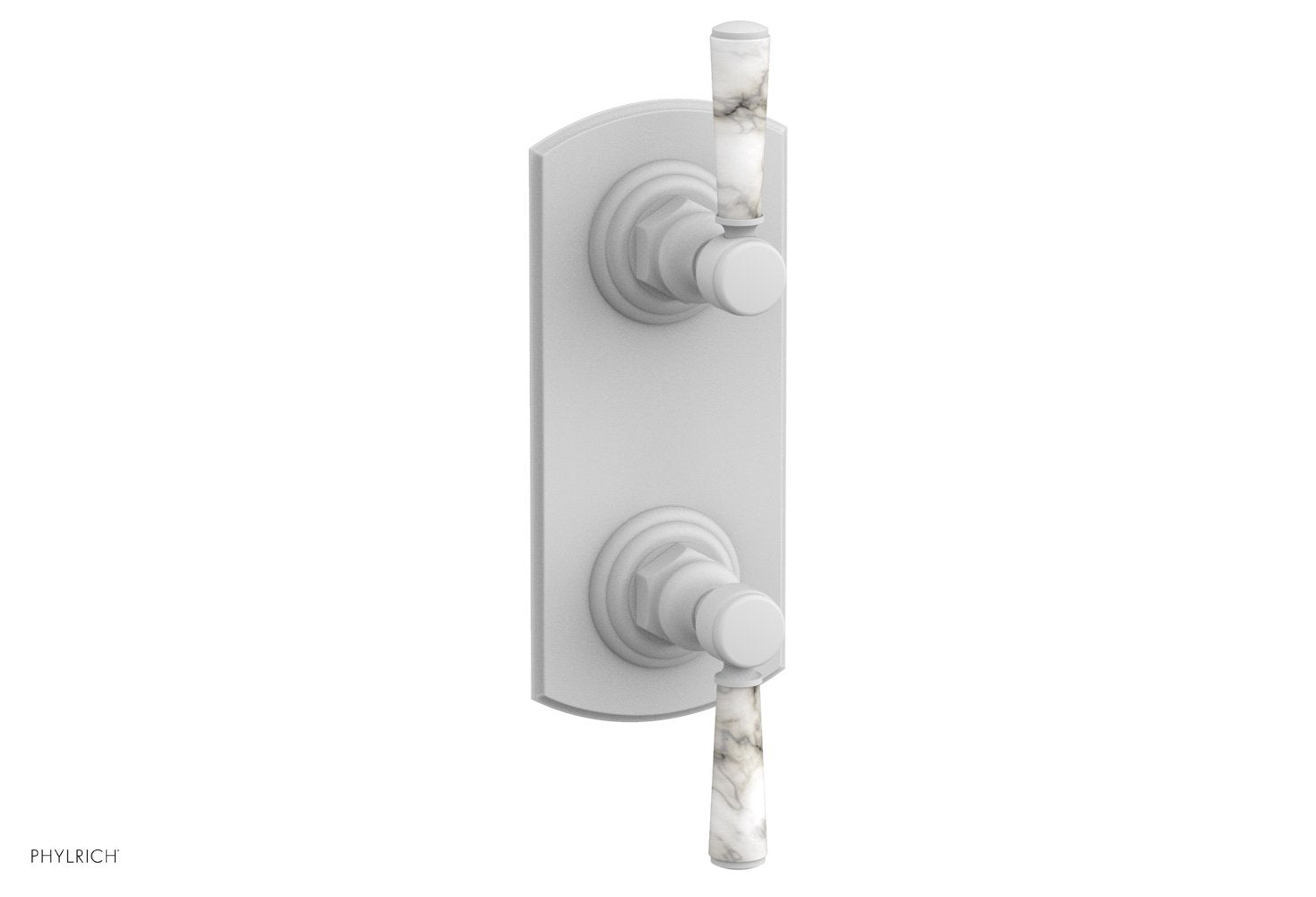 HEX TRADITIONAL Thermostatic Shower Valve with Volume Control & Diverter - White Marble Handles (Model 4 155) | Perfect for Bathroom Renovation & Luxury Spa Experience