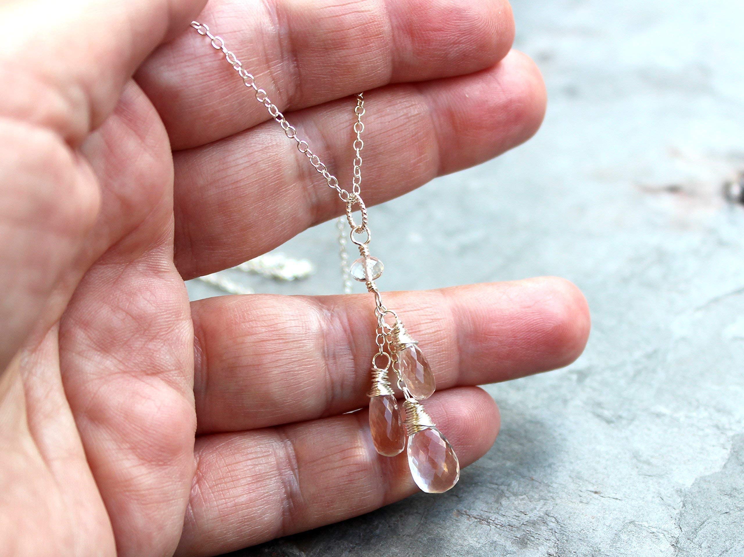 Crystal Quartz Necklace with Waterfall Teardrop Pendant - Sterling Silver Jewelry by Aerides | Elegant Gift for Women, Perfect for Weddings & Special Occasions