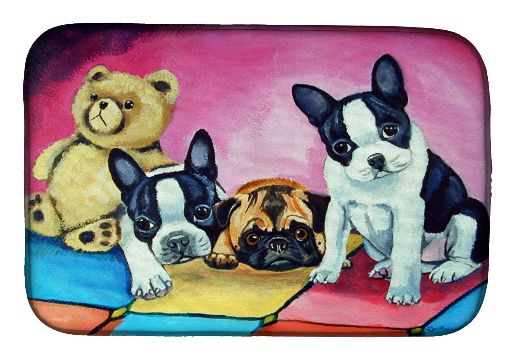 Caroline's Treasures Absorbent Dish Drying Mat for Kitchen Counter - 14 x 21 Inch Multicolor Non-Slip Drainer Pad | Perfect for Multiple Dog Breeds Lovers & Kitchen Counter Protection