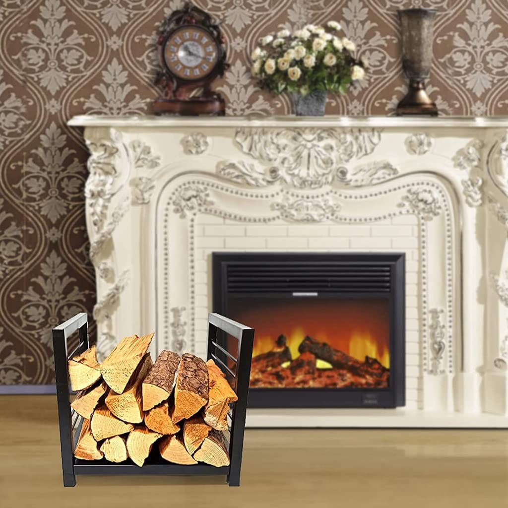 Modern Minimalist Metal & Wood Frame Indoor Fireplace - Durable Firewood Holder for Small Spaces | Perfect for Living Rooms, Bedrooms & Cozy Home Decor