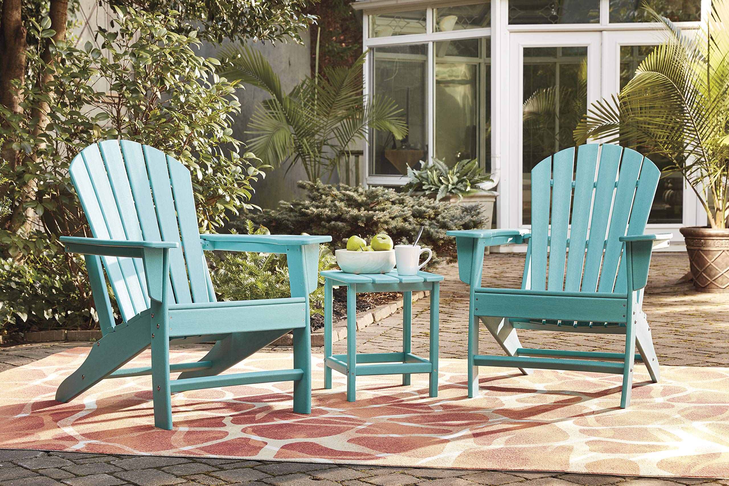 Signature Design by Ashley Sundown Treasure Outdoor Patio HDPE Weather-Resistant Adirondack Chair in Blue - Perfect for Backyard, Poolside & Garden Relaxation