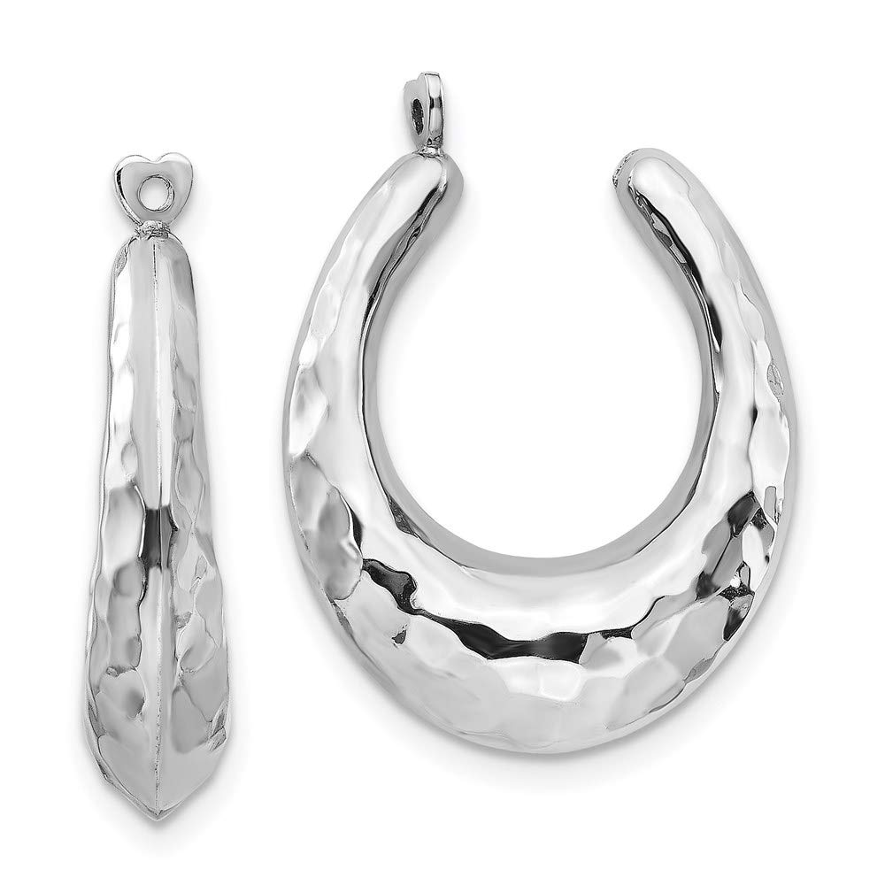 14k White Gold Hammered Hoop Earring Jackets - Elegant Wedding & Evening Party Accessories