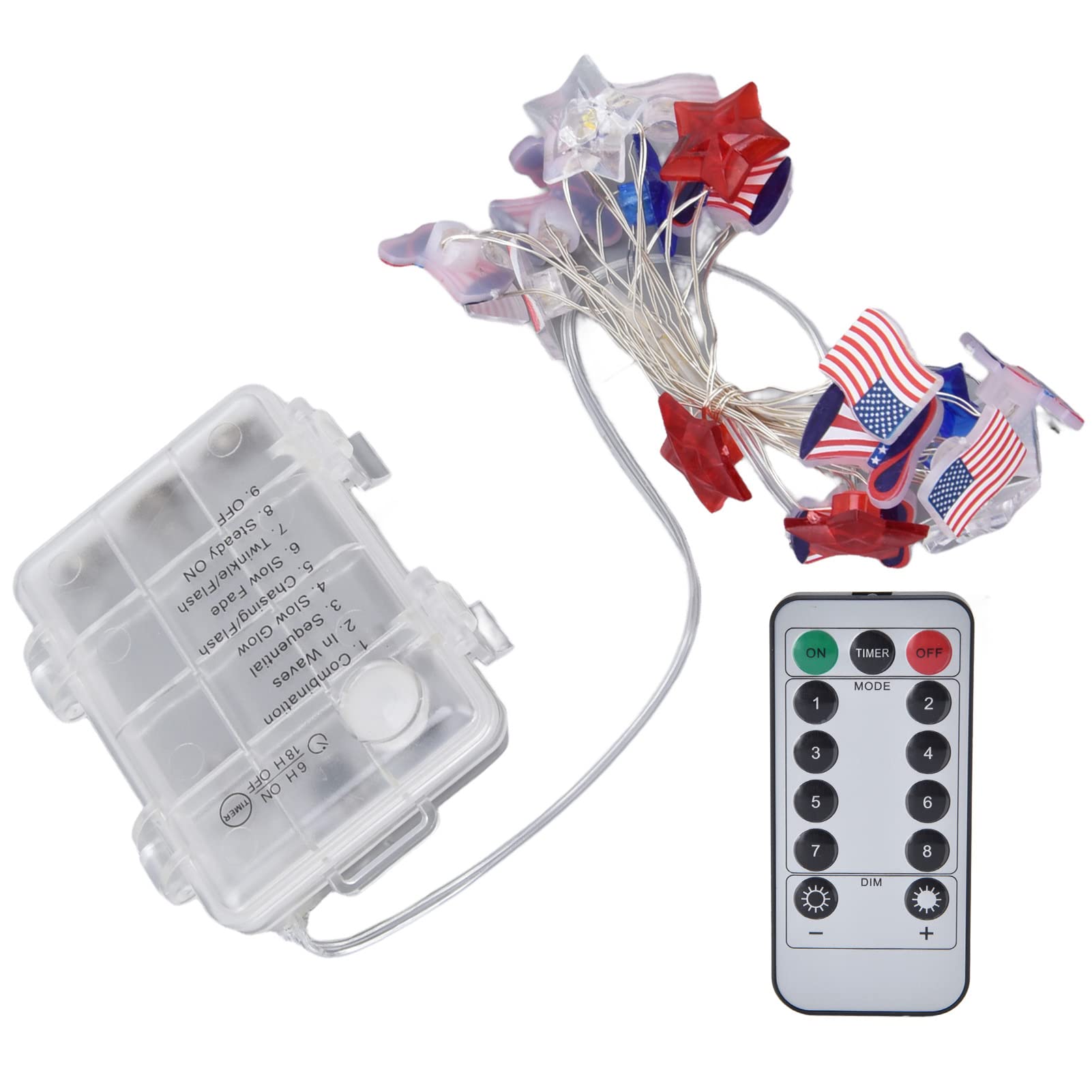 Independence Day LED American Flag String Lights with Wireless Remote Control - 8 Lighting Modes, Battery Operated for Outdoor Patriotic Decorations, Perfect for 4th of July Parties, Backyard BBQs, and National Holiday Celebrations