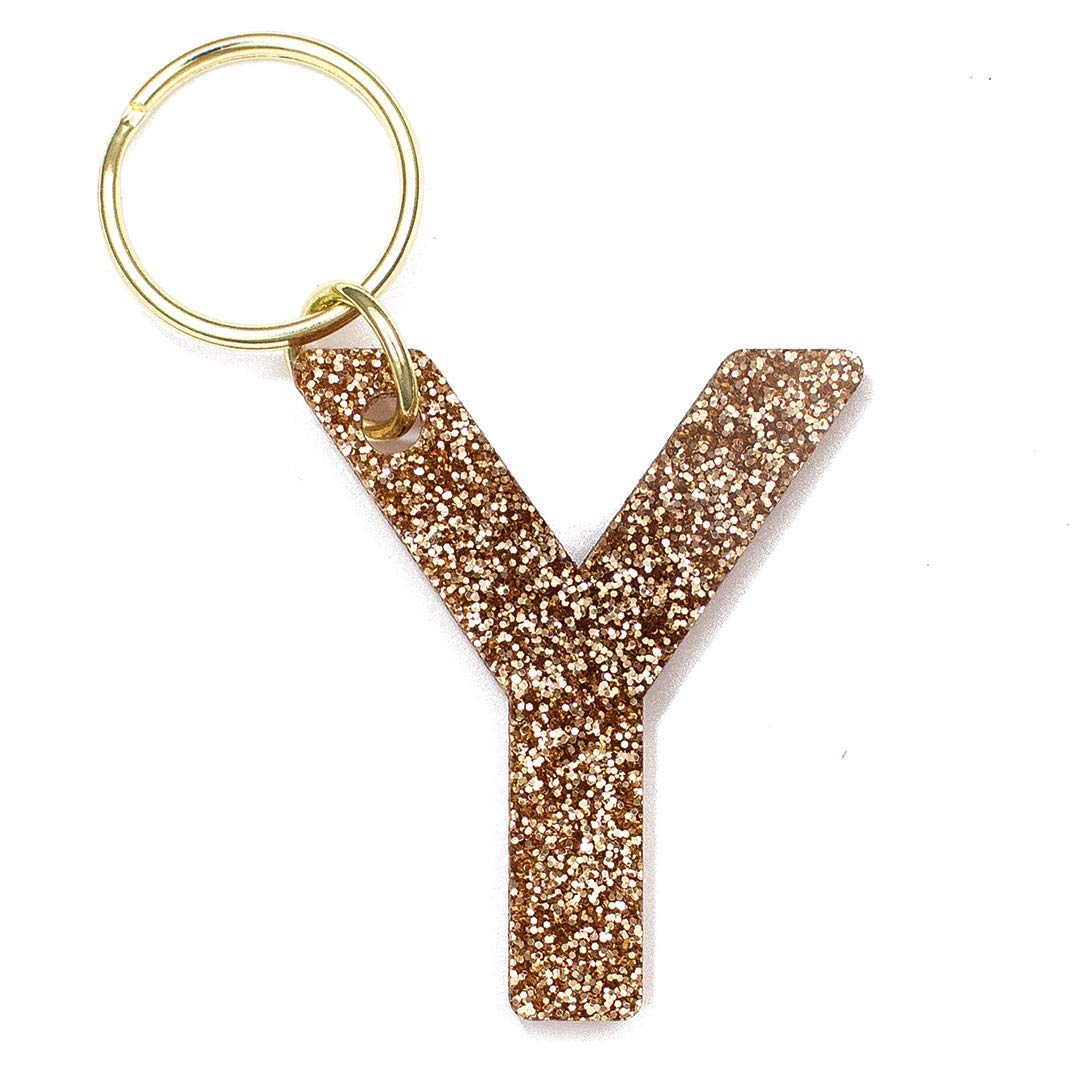 Lucky Feather Initial Keychain - Gold Glitter Letter Key Chain for Women & Men | Personalized Purse Charm, Bag Accessory | Perfect Gift for Birthdays, Anniversaries | Use for Keys, Wallets, Backpacks & Gifts
