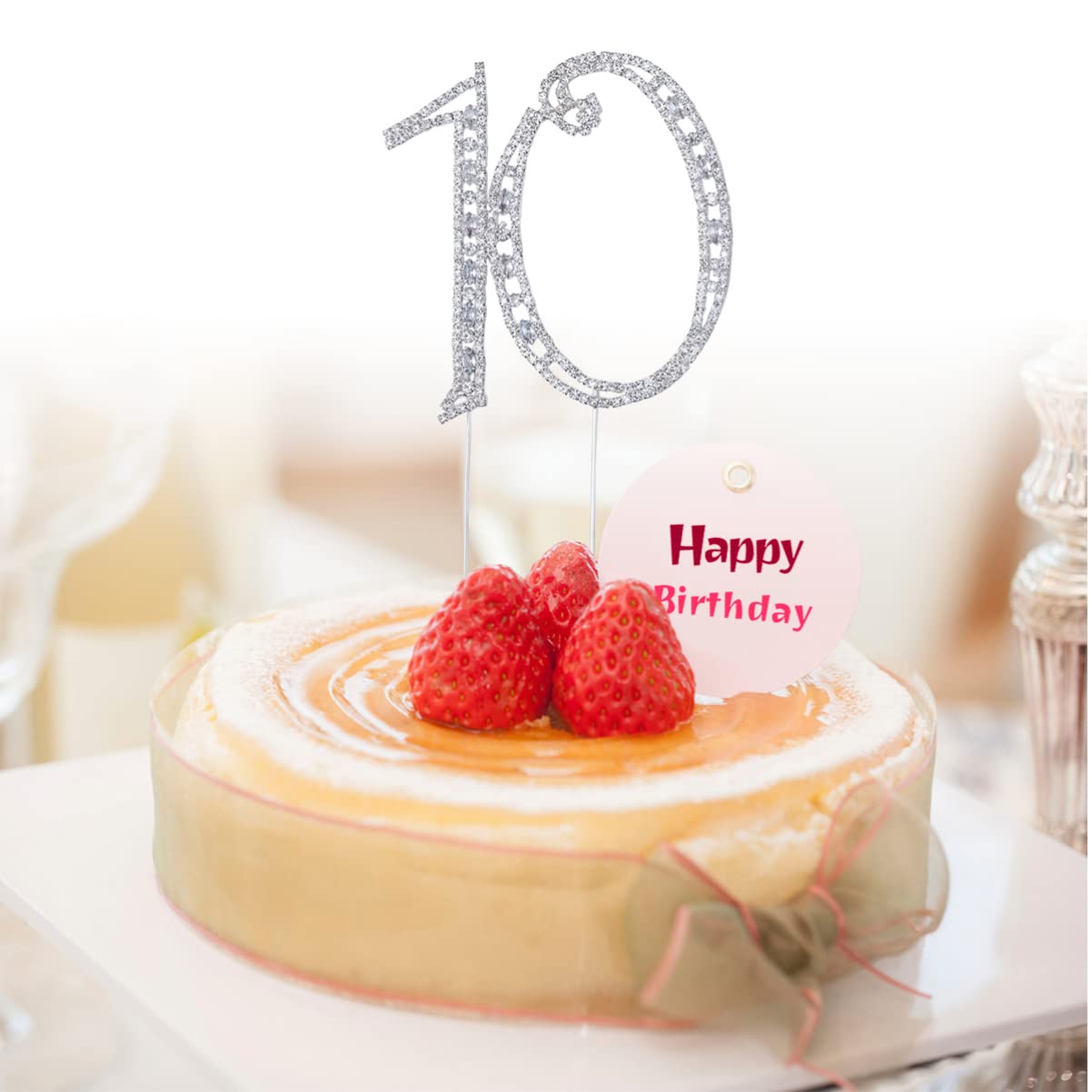 10th Birthday Cake Topper with Rhinestones - Elegant Anniversary Cake Decorations for Women, Girls, Kids - Perfect for Birthday Parties, Weddings, Baby Showers & Special Celebrations