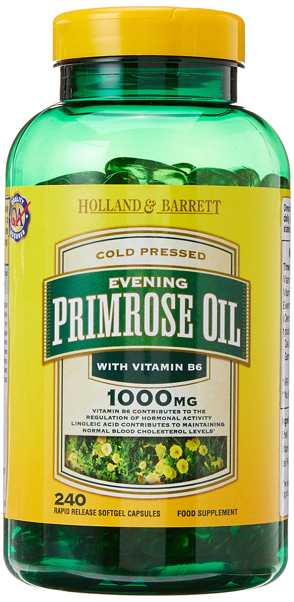 Holland & Barrett Natural Evening Primrose Oil 240 Capsules 1000mg with Vitamin B6 - Supports Hormonal Balance, Skin Health & PMS Relief | Women's Wellness Supplement for Daily Use