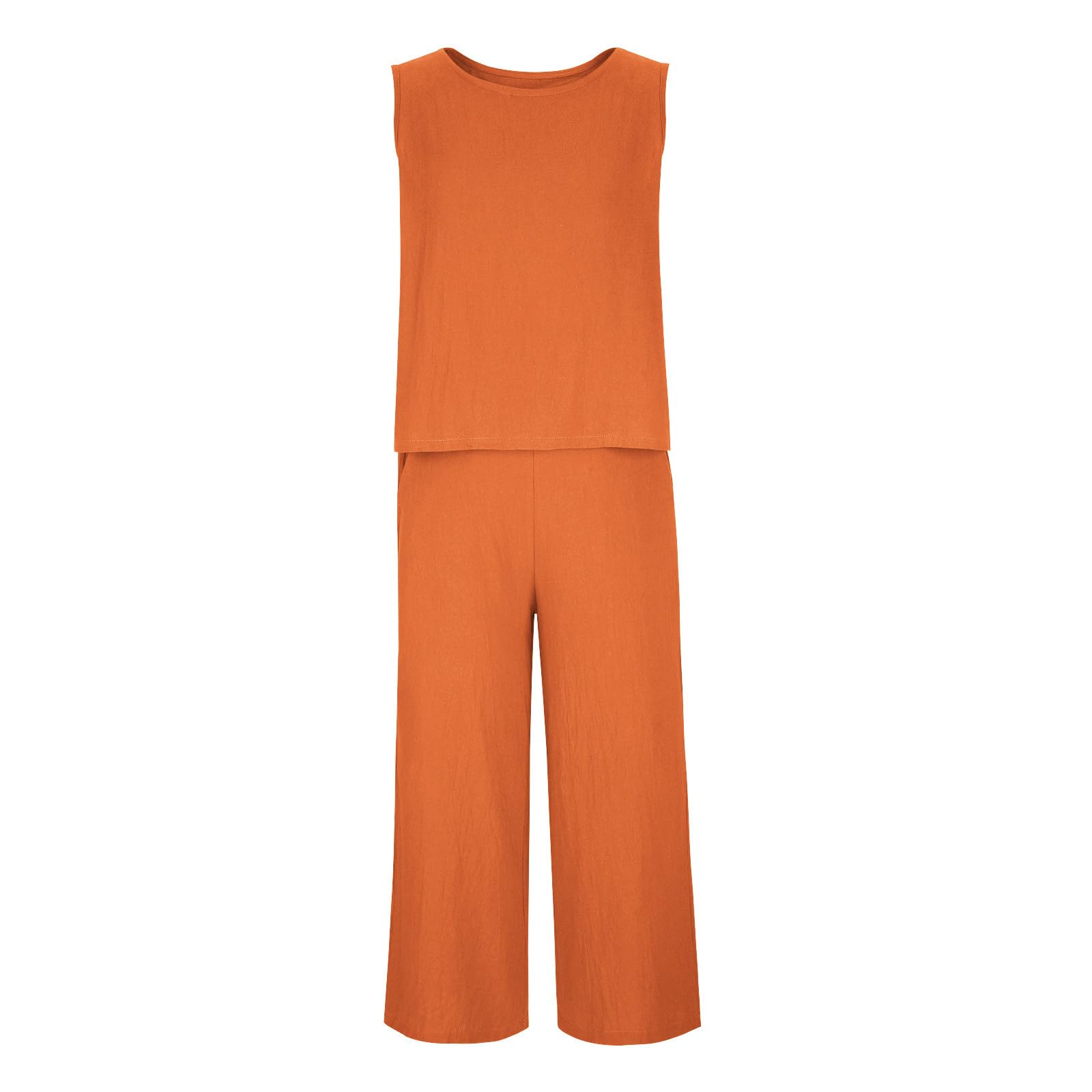 Women's 2-Piece Summer Outfit Set - Linen Crop Top & High Waist Wide Leg Capri Pants Lounge Wear | Casual Beach Vacation, Brunch Date, Yoga Comfort Outfits