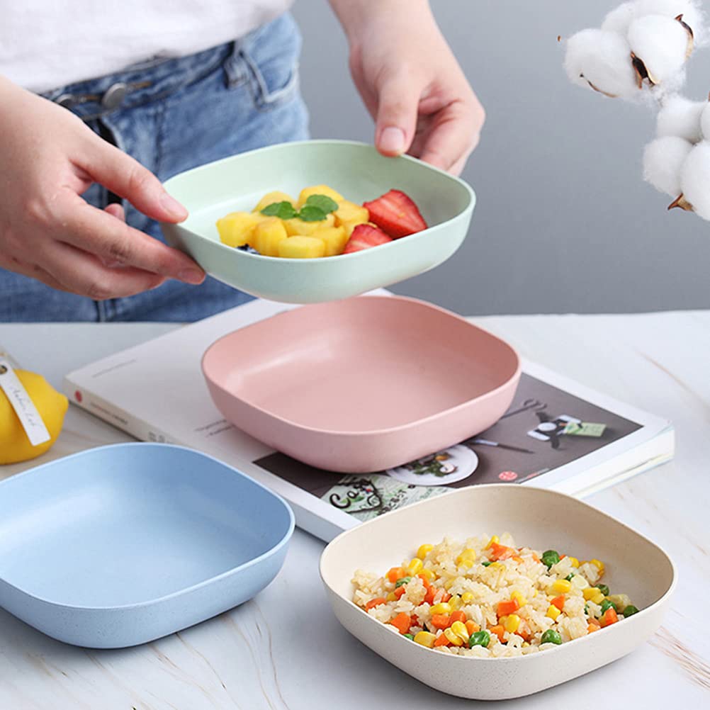 8-Piece Wheat Straw Serving Platter Set - Clear Salad Bowls, Vinegar Dishes & Fruit Plates - Durable Melamine Round Trays for Kitchen, Noodles & Baby Food - Eco-Friendly Wheat Fiber for Home, Party & Outdoor Use
