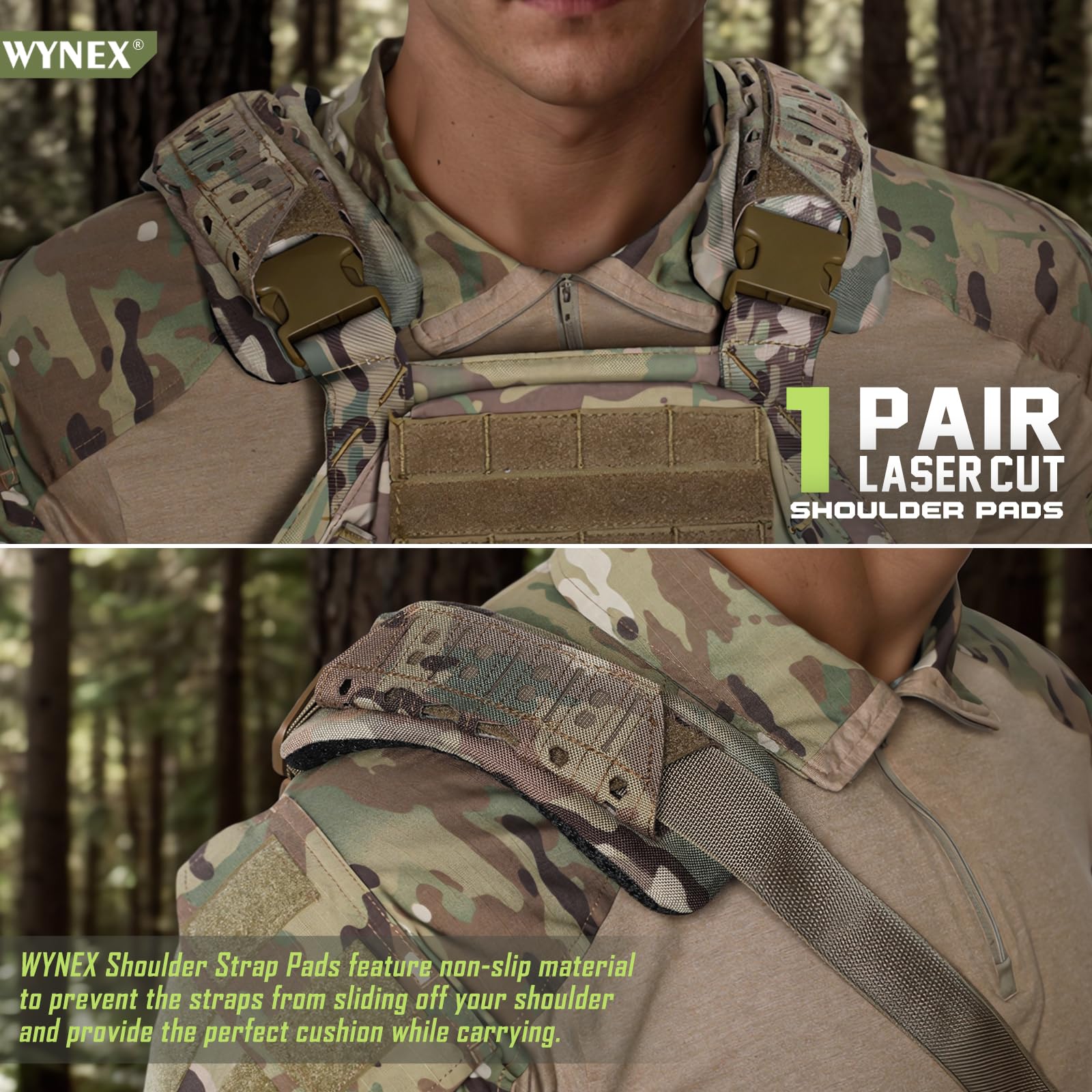 WYNEX Tactical Shoulder Strap Pads for Plate Carriers - 2 Pack Soft Mesh Cushion Pads for Men's Tactical Vests & Gear - Ideal for Military, Airsoft, Hunting & Outdoor Activities