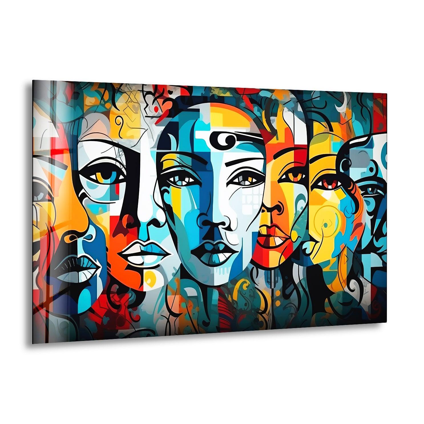 Vibrant Abstract Portrait Glass Wall Art - Modern Home Decor for Living Room, Bedroom & Office - Unique Handmade Glass Painting for Stylish Interior Design