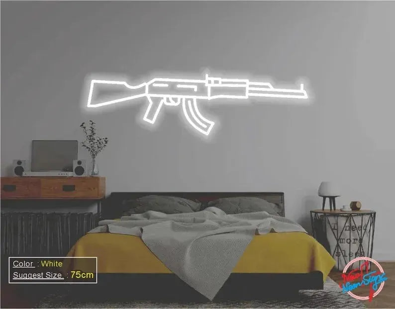 AK47 Neon Sign - Cool Gun Wall Art for Game Room, Man Cave & Party Decor - LED Night Light for Bedroom, Bar & Events - Perfect for Gamer Gifts & Themed Parties