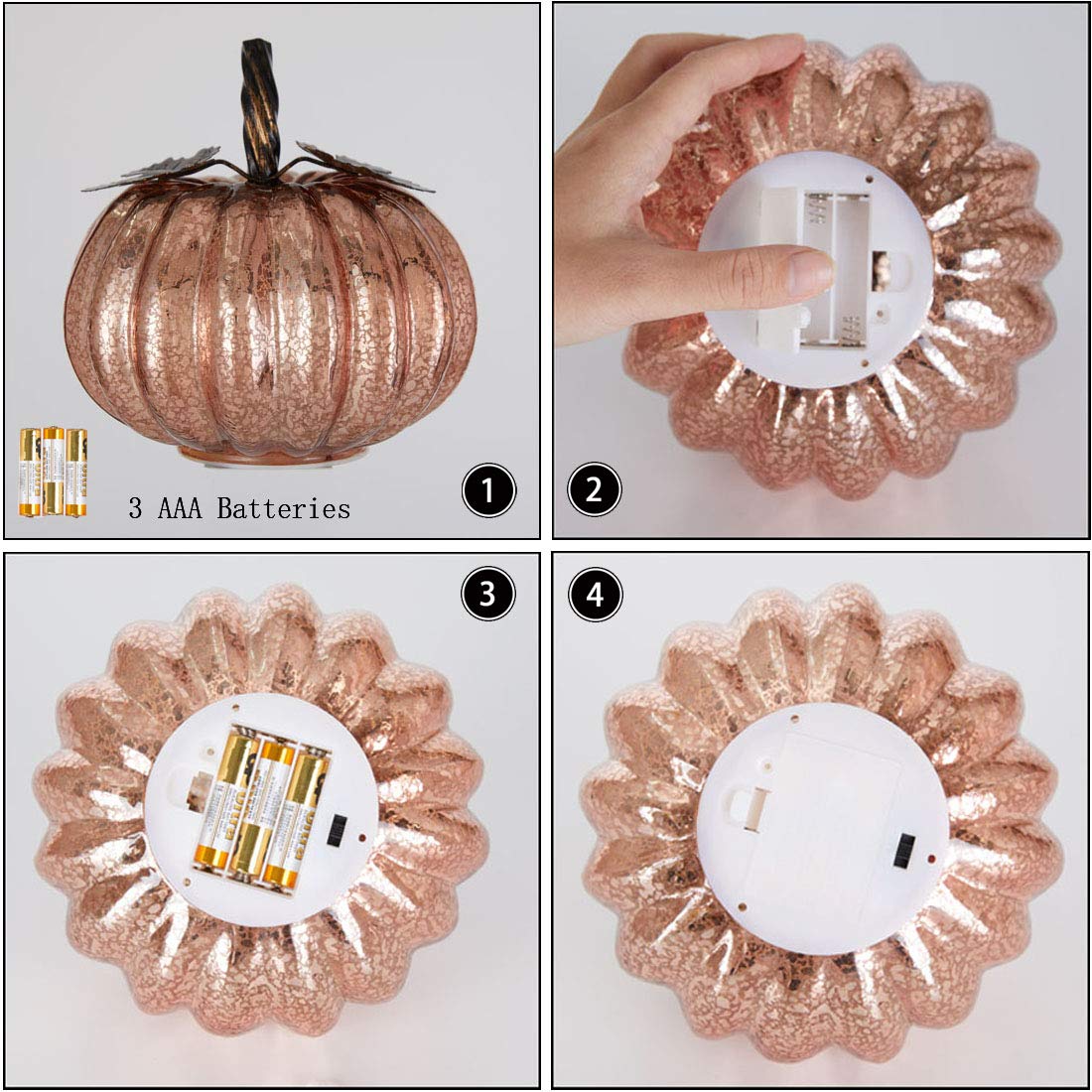 Mercury Glass Pumpkin Lights with Timer - 5.5 Inch Fall Decorations for Table Centerpieces, Halloween & Thanksgiving Home Decor | Perfect for Autumn Parties, Fireplace Mantels & Porch Displays