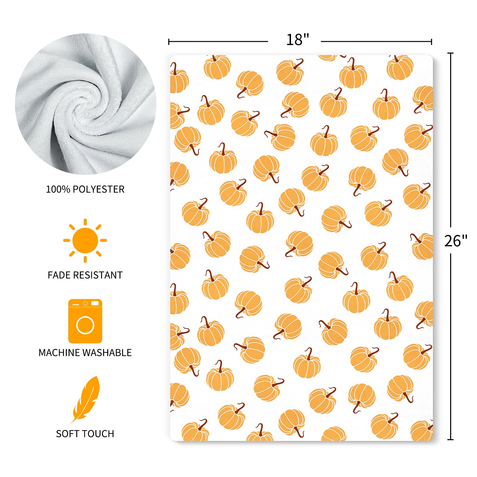 Premium Fall Kitchen Towels Set of 2 - 18x26 Inch Absorbent Pumpkin Print Dish Towels for Thanksgiving & Autumn Home Decor - Perfect for Seasonal Cooking, Hosting & Cozy Farmhouse Kitchen Decorations