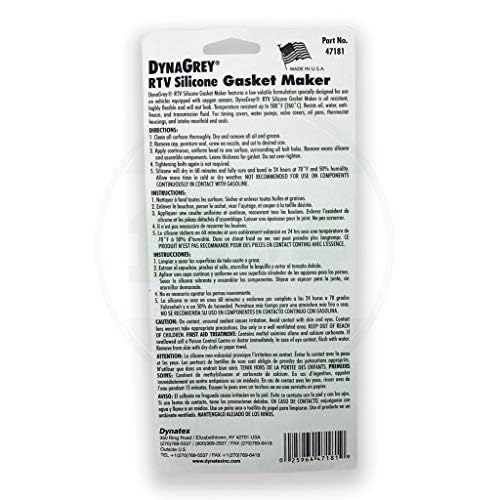 DynaGrey Low Volatile RTV Silicone Gasket Maker - High Temperature Resistant (-85°F to 500°F) - 3.8 oz Grey Silicone Sealant Tube - Perfect for Automotive, Marine & Industrial Gasket Sealing Applications