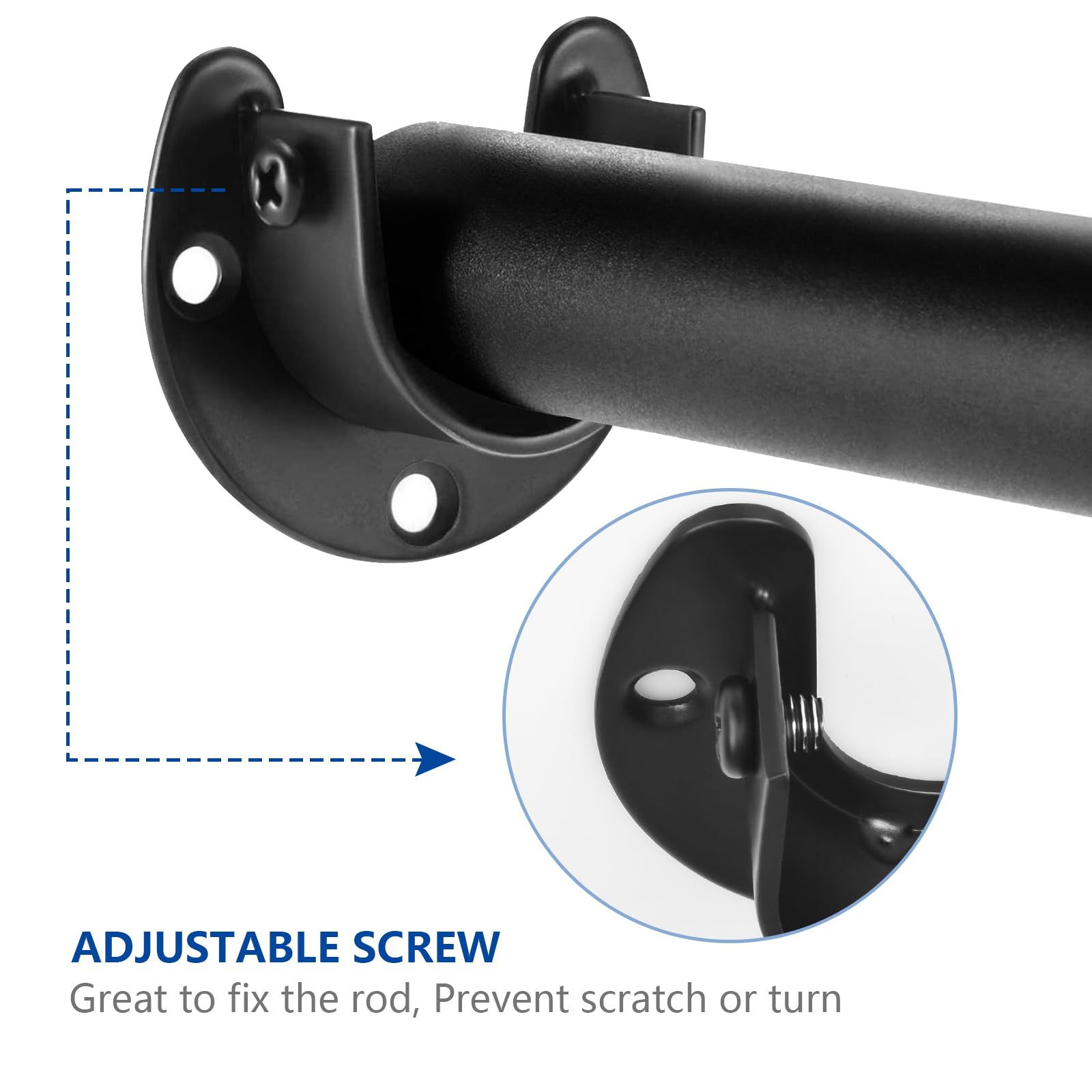 Heavy Duty Stainless Steel Closet Rod Bracket - 1 1/4 Inch U-Shaped Wardrobe Support with Flange End Caps (4 Pack, Black) - Perfect for Closet Organization, Garment Racks & DIY Wardrobe Systems