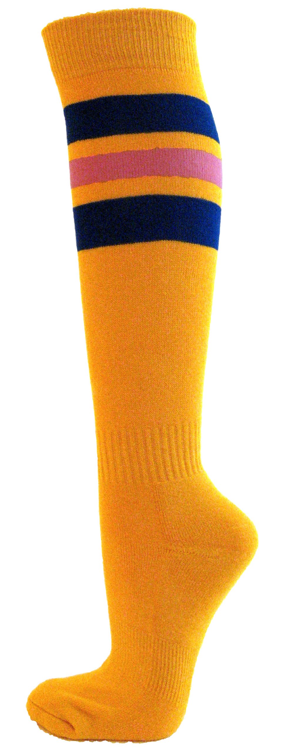 COUVER Men's Golden Yellow Striped Knee-High Athletic Socks for Baseball, Softball & Sports Performance | Moisture-Wicking & Comfort Fit