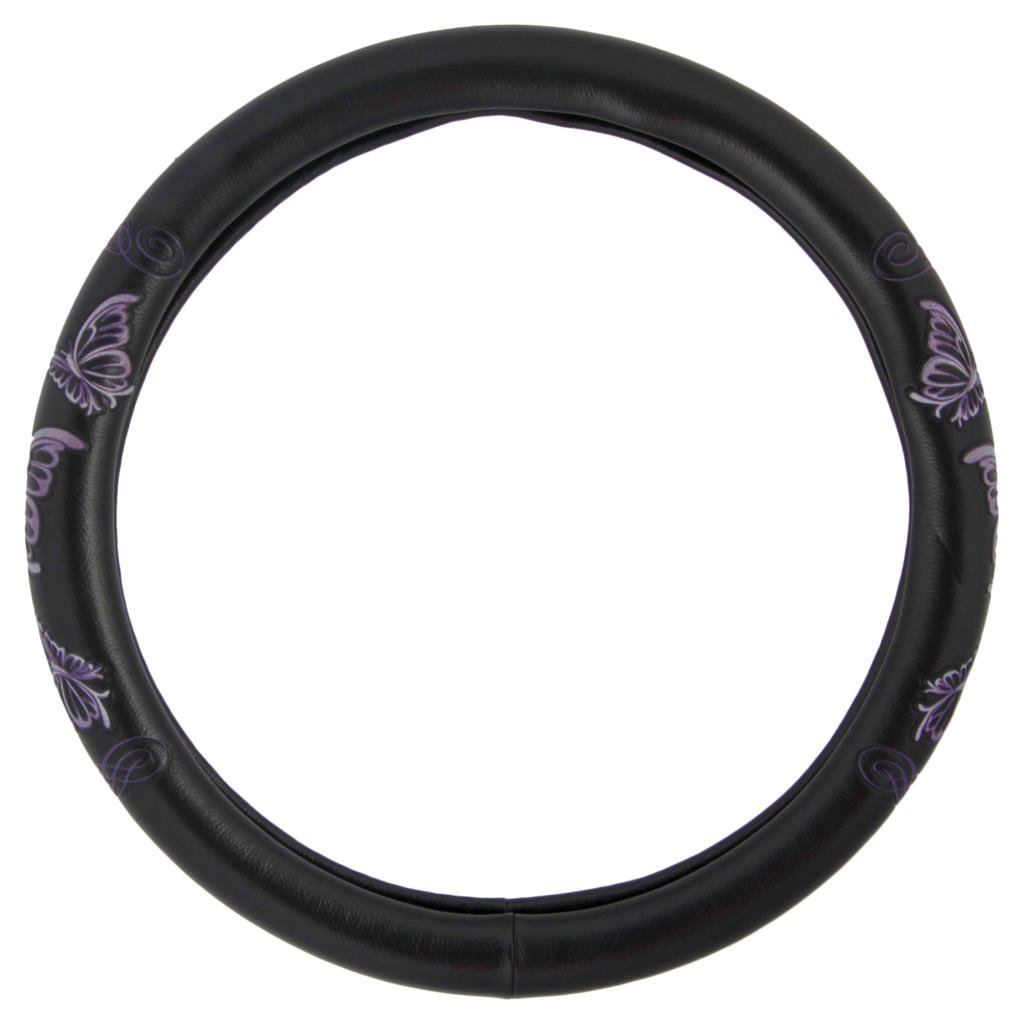 BDK Luxury Car Floor Mats & Steering Wheel Cover Combo Set - Purple & White Butterfly Design | Non-Slip Car Accessories for Sedan, SUV, Truck | Perfect for Gifts & Home Decor