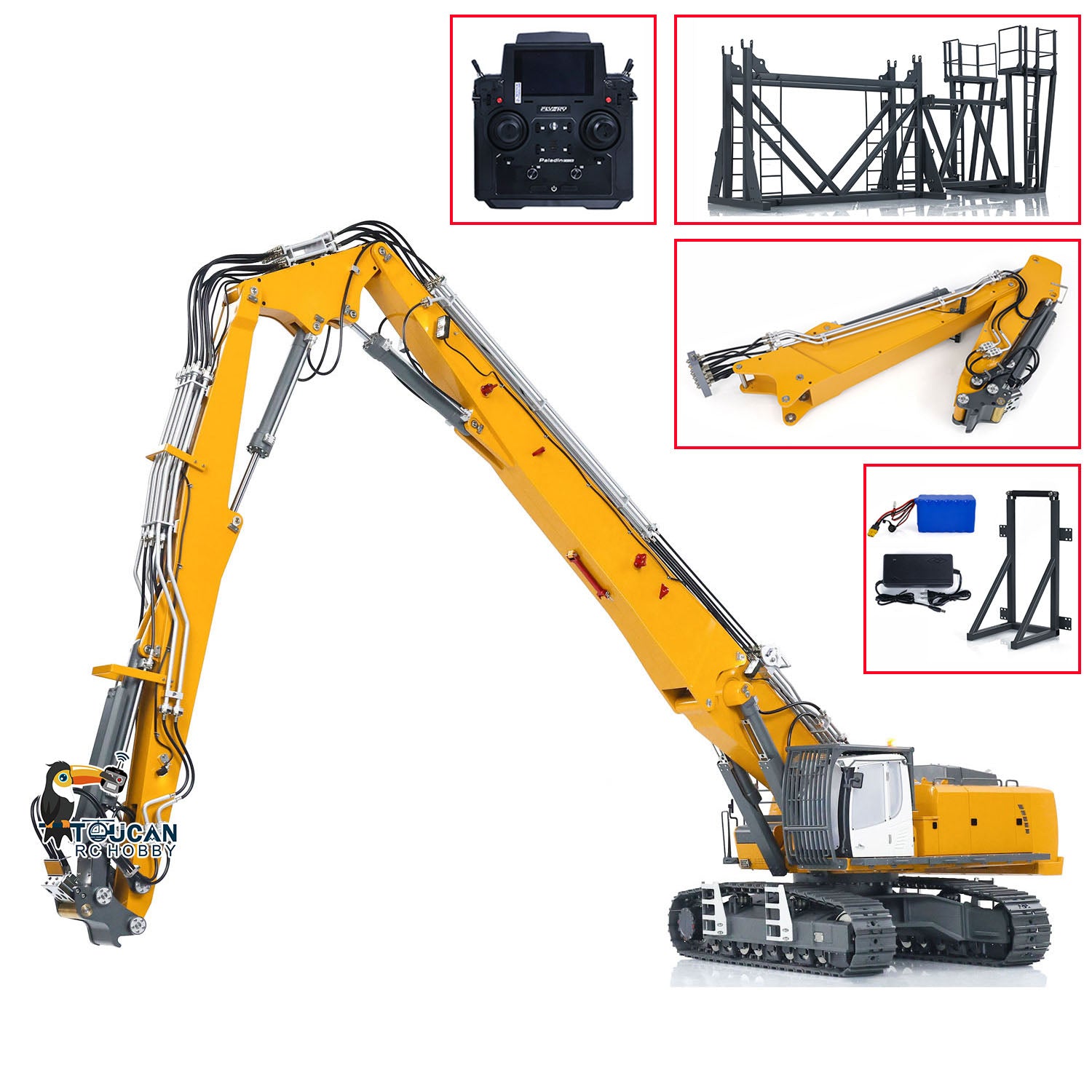 1/14 Scale K970 300 RC Hydraulic Excavator Toy - Radio Controlled Demolition Machine with Replaceable 2-Arm, RTR Painted Version - Perfect for Construction Enthusiasts & RC Hobbyists (Ideal for Backyard Digging, Sandbox Play & Model Construction Sites)