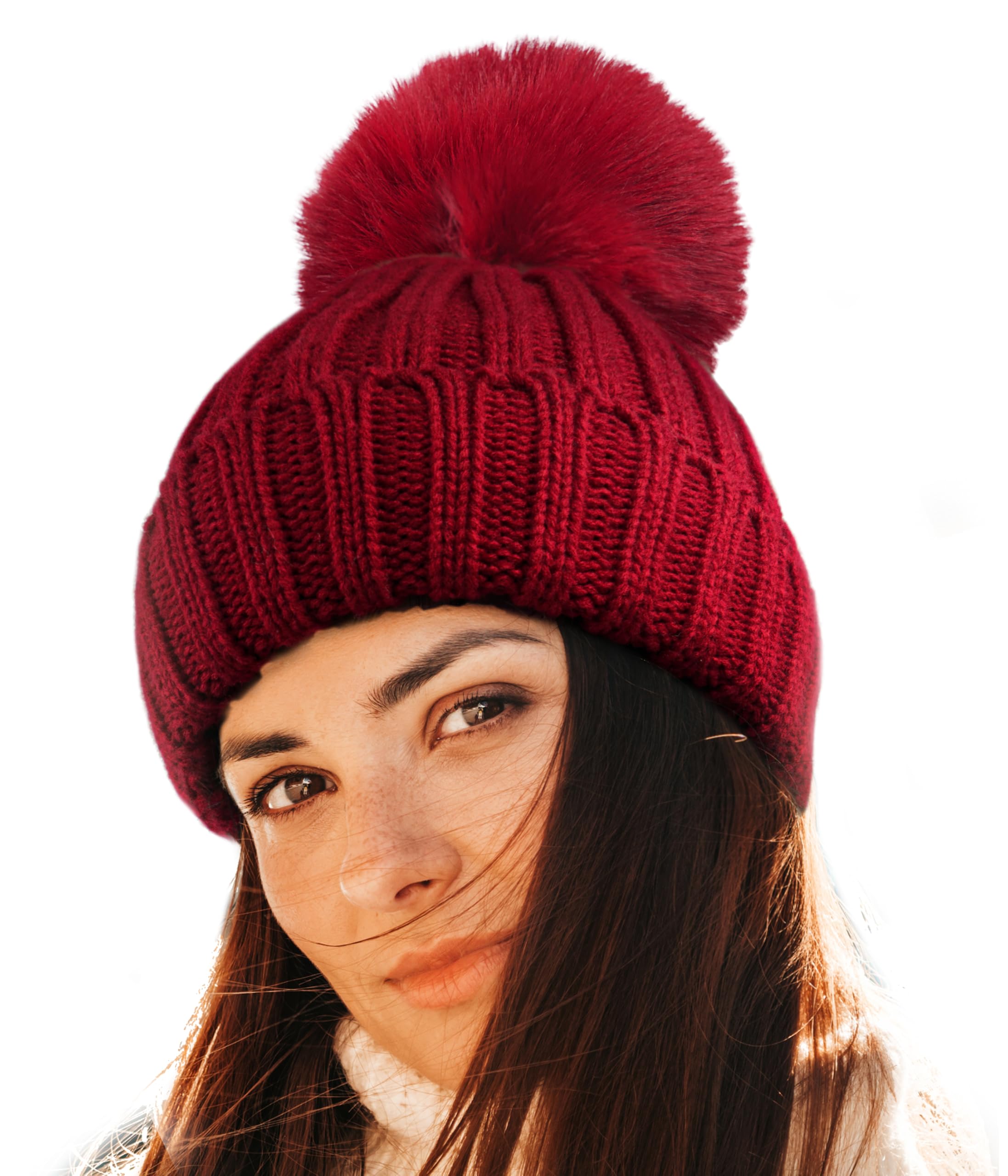 KEECOW Women's Winter Beanie Hat - Thermal Warm Knit Hat with Detachable Pom Pom for Outdoor Sports, Skiing, Hiking & Casual Winter Wear