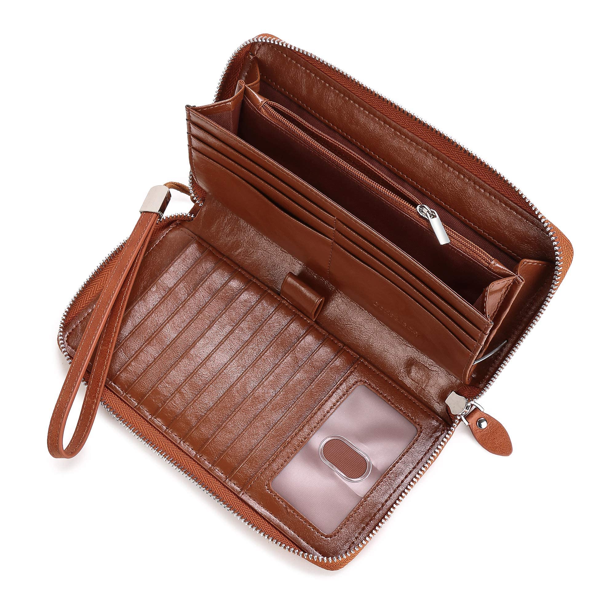 Women's RFID Blocking Leather Wallet - Large Capacity Zipper Wristlet Bag for Travel, Shopping & Everyday Use