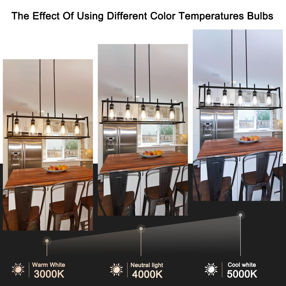 Farmhouse Chandelier - 5-Light Rectangular Rustic Black Pendant Lighting for Kitchen Island & Dining Room | Modern Farmhouse Ceiling Light Fixture Over Table | Perfect for Country Style Homes, Restaurants and Cabin Decor