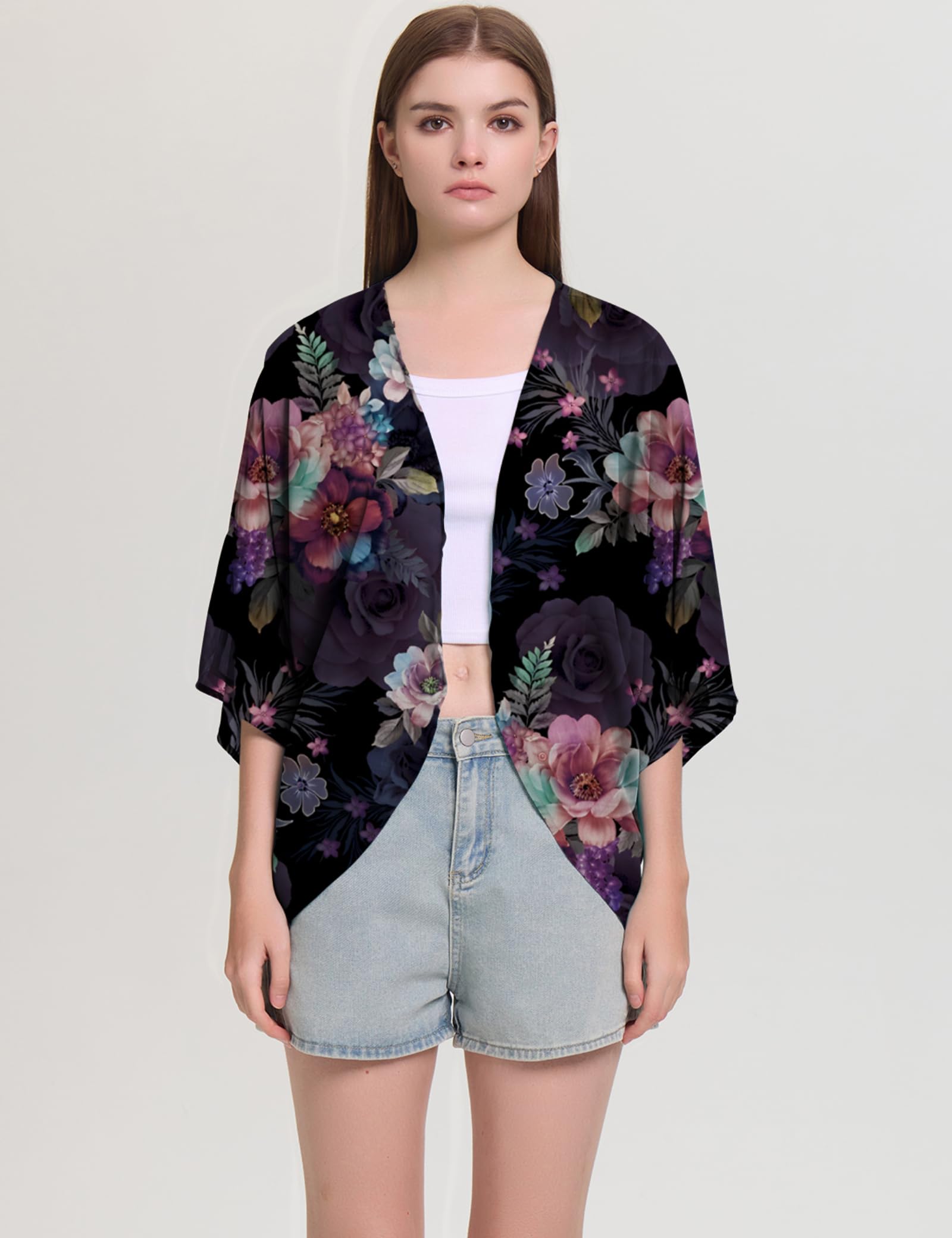 Chunoy Women's Lightweight Chiffon Kimono Cardigan - Short Sleeve Open Front Cover Up for Beach, Pool, and Summer Outfits | Casual Loungewear & Boho Style Fashion