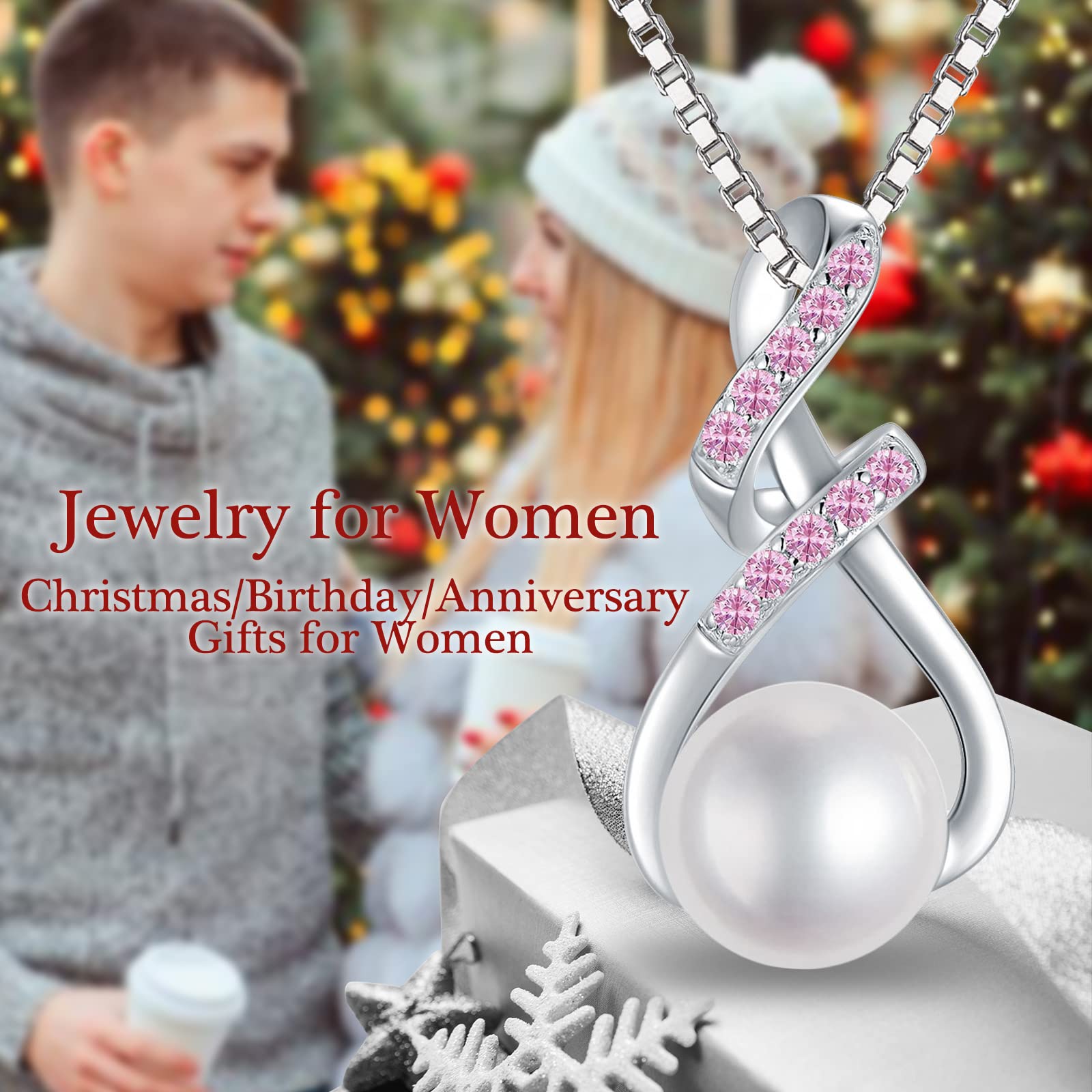 Endless Love 925 Sterling Silver Infinity Pearl Pendant Necklace with Birthstones - Thoughtful Birthday Gift for Mom, Women, Her - Perfect for Mother's Day, Anniversary & Special Occasions