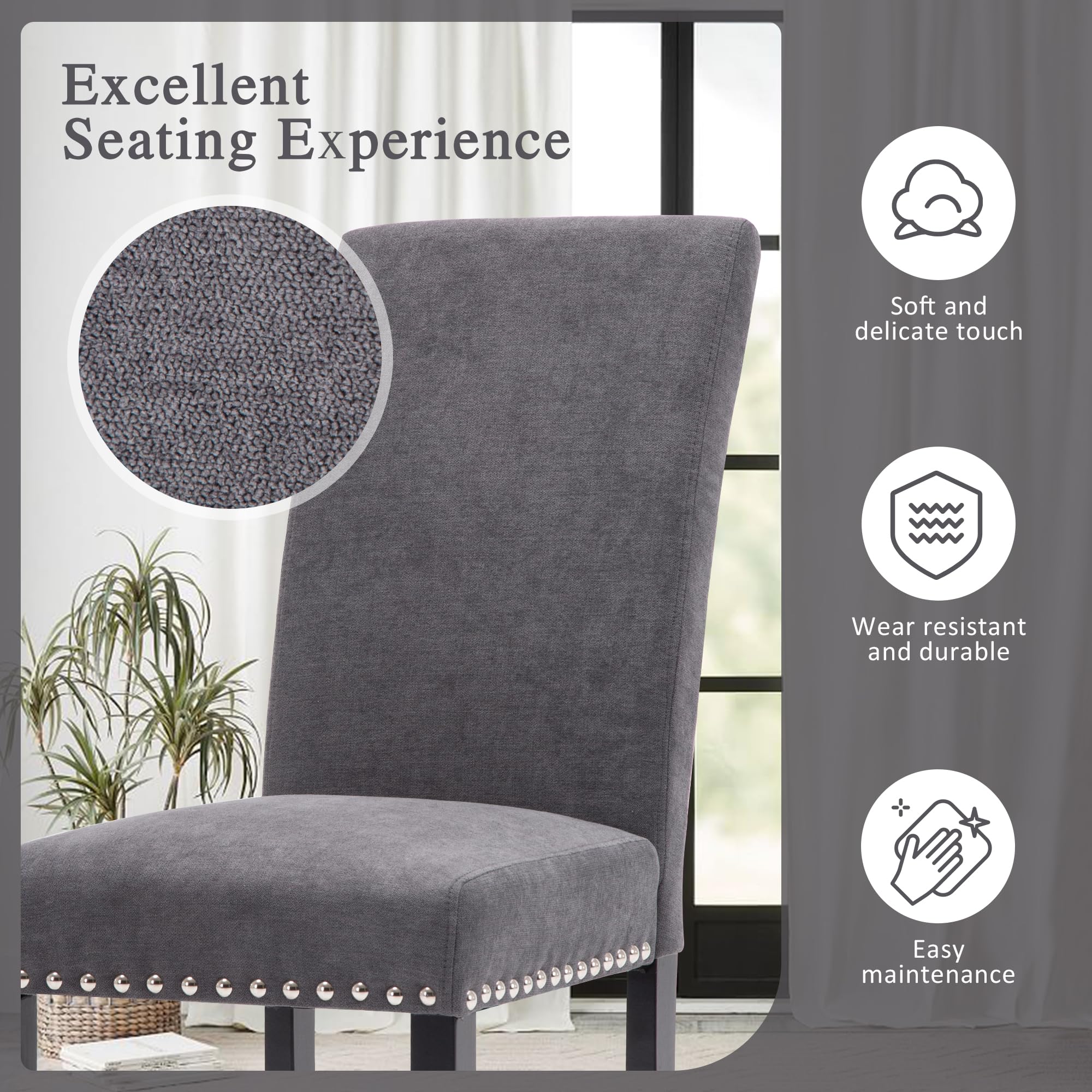 Set of 4 Modern Dining Chairs with Black Metal Legs - Gray Upholstered Kitchen & Living Room Chairs for Home, Restaurant, or Office Use