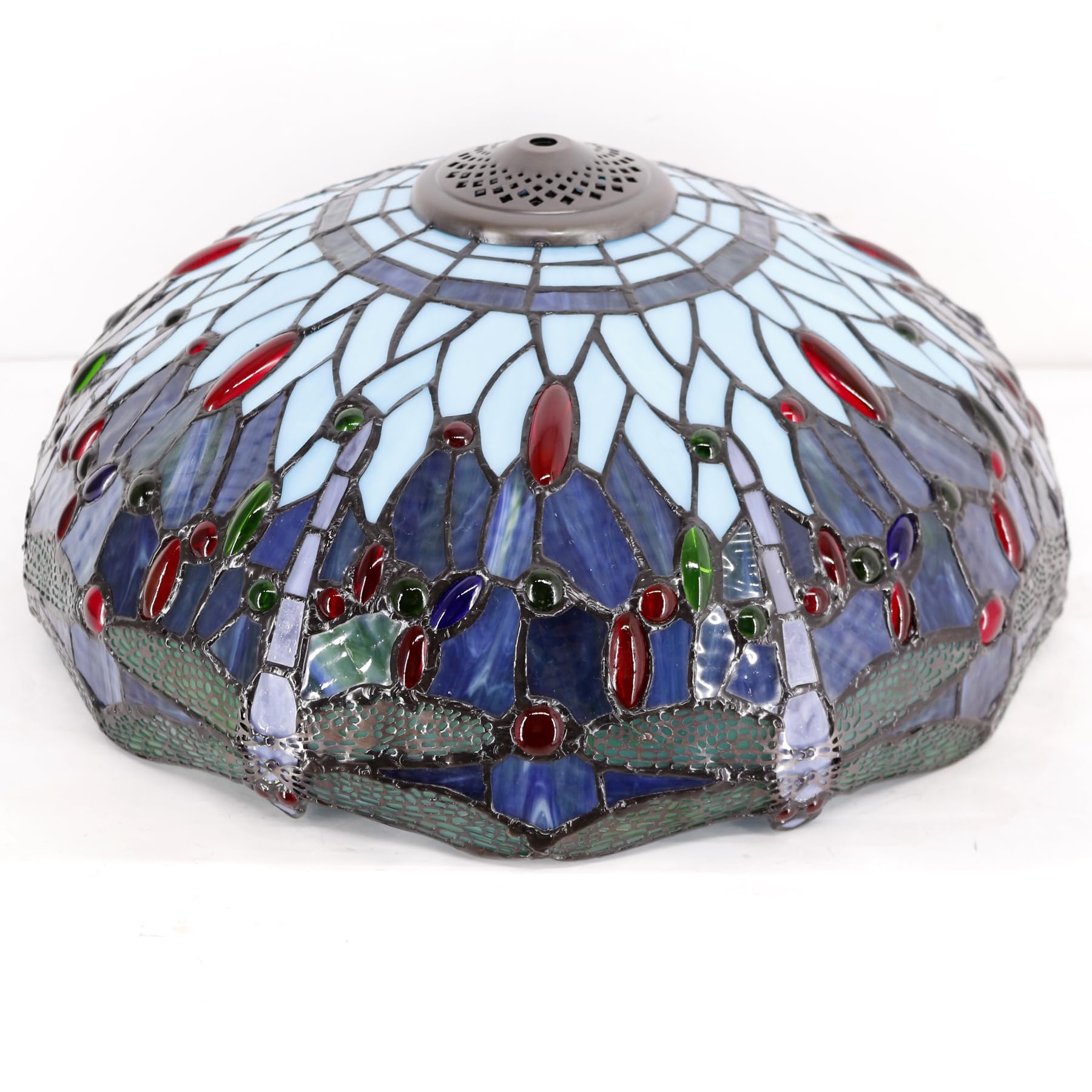 Tiffany Style Table Lamp - Blue Stained Glass Dragonfly Design with Metal Base, 16x16x24 Inches, Bedside Desk Reading Light for Bedroom, Living Room & Home Office Decor | Perfect for Cozy Reading Nooks & Elegant Home Accents (S004 Series)