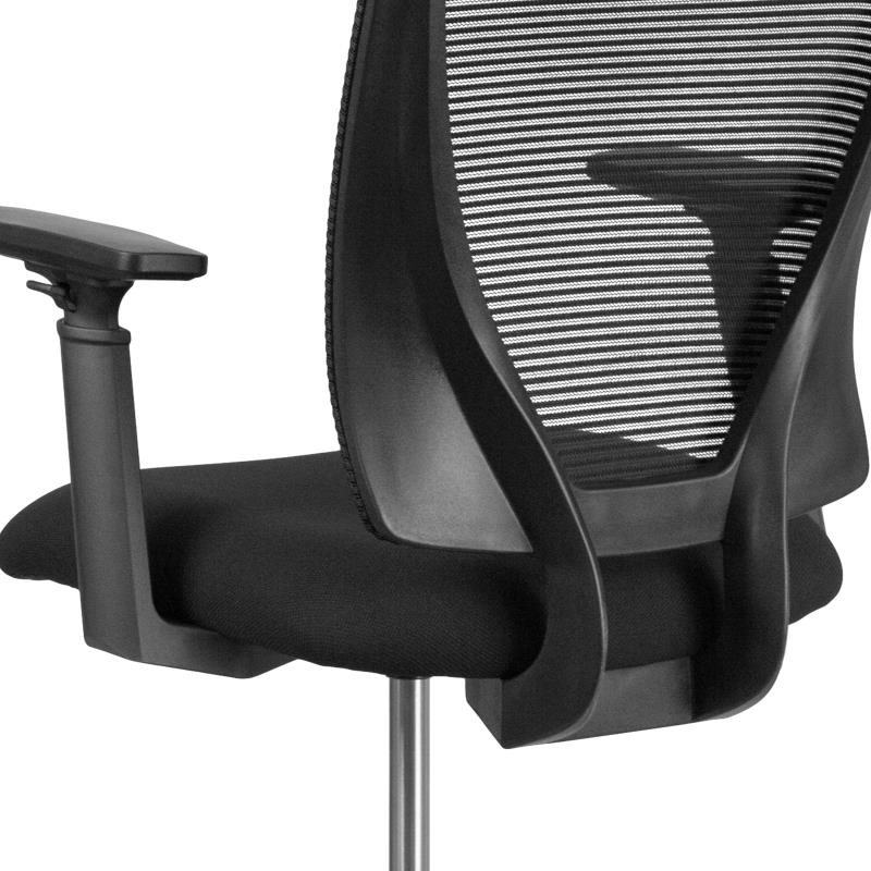 FLASH Harper Ergonomic Mid Back Mesh Office Chair with Adjustable Foot Ring & Arms - Black Fabric Seat for Home Office, Drafting Desk, Computer Workstation & Gaming Setup