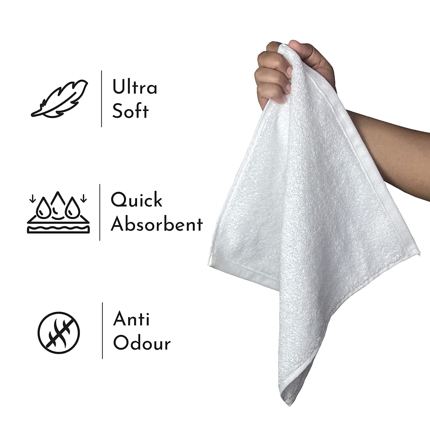 Premium 100% Cotton Face Hanky & Handkerchief Set - Ultra Soft 300 GSM K.S. Collection Silverline - 10 Pack (10x10 Inch, Solid White) for Daily Use, Travel & Gentle Facial Care