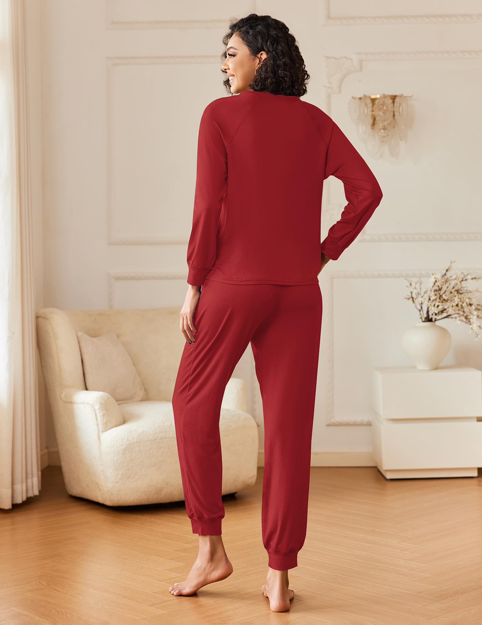 Ekouaer Women's Long Sleeve Pajama Set - Soft 2-Piece Jogger Lounge Wear with Pockets (S-XXL) | Cozy Sleepwear & Comfortable Loungewear for Relaxing at Home, Travel, and Nighttime Comfort