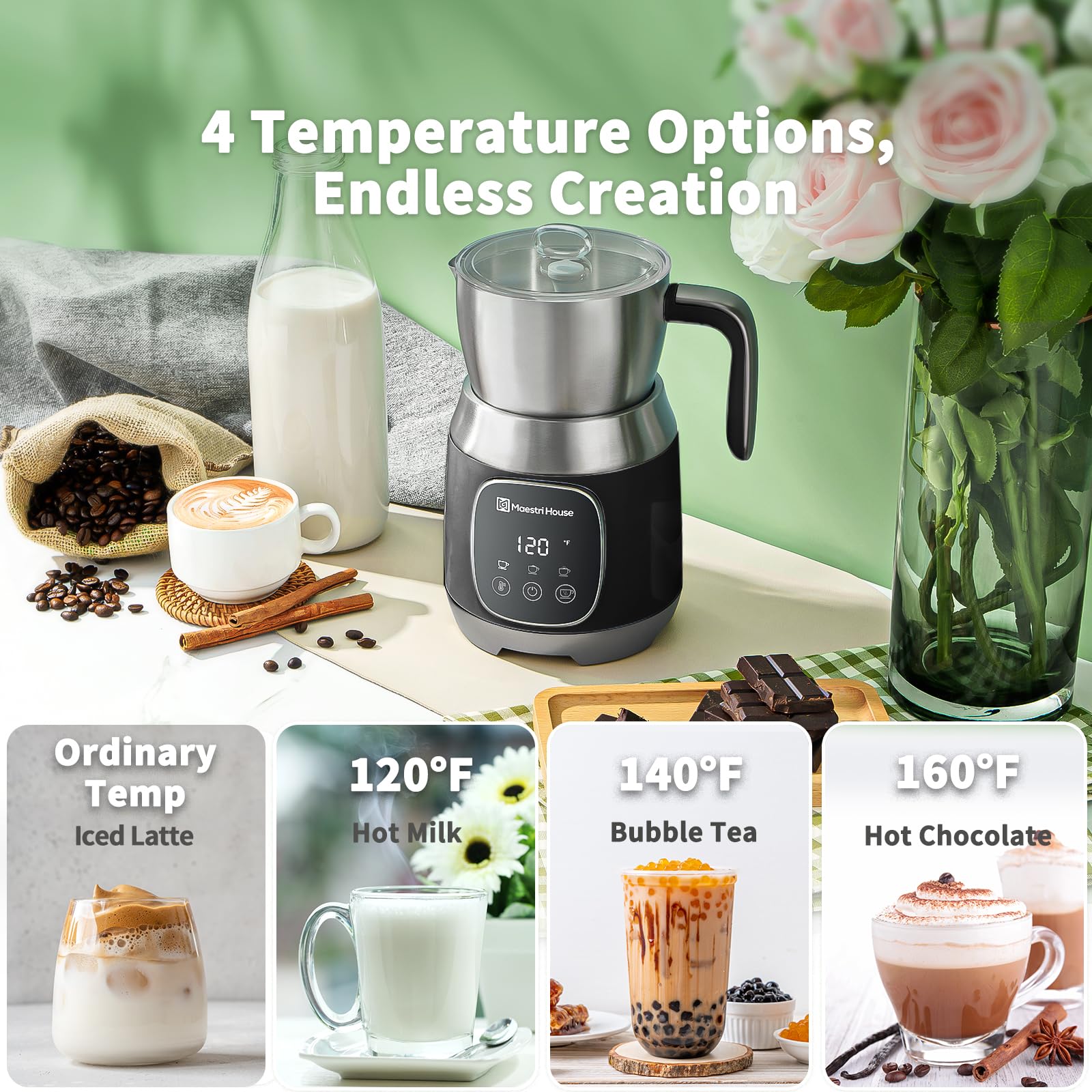 Maestri House 21OZ Smart Milk Frother & Steamer with Variable Temperature & Froth Thickness, Touch Control Milk Warmer for Latte Cappuccino Hot Chocolate, Dishwasher Safe with Memory Function - Perfect for Home Coffee Bars & Office Use
