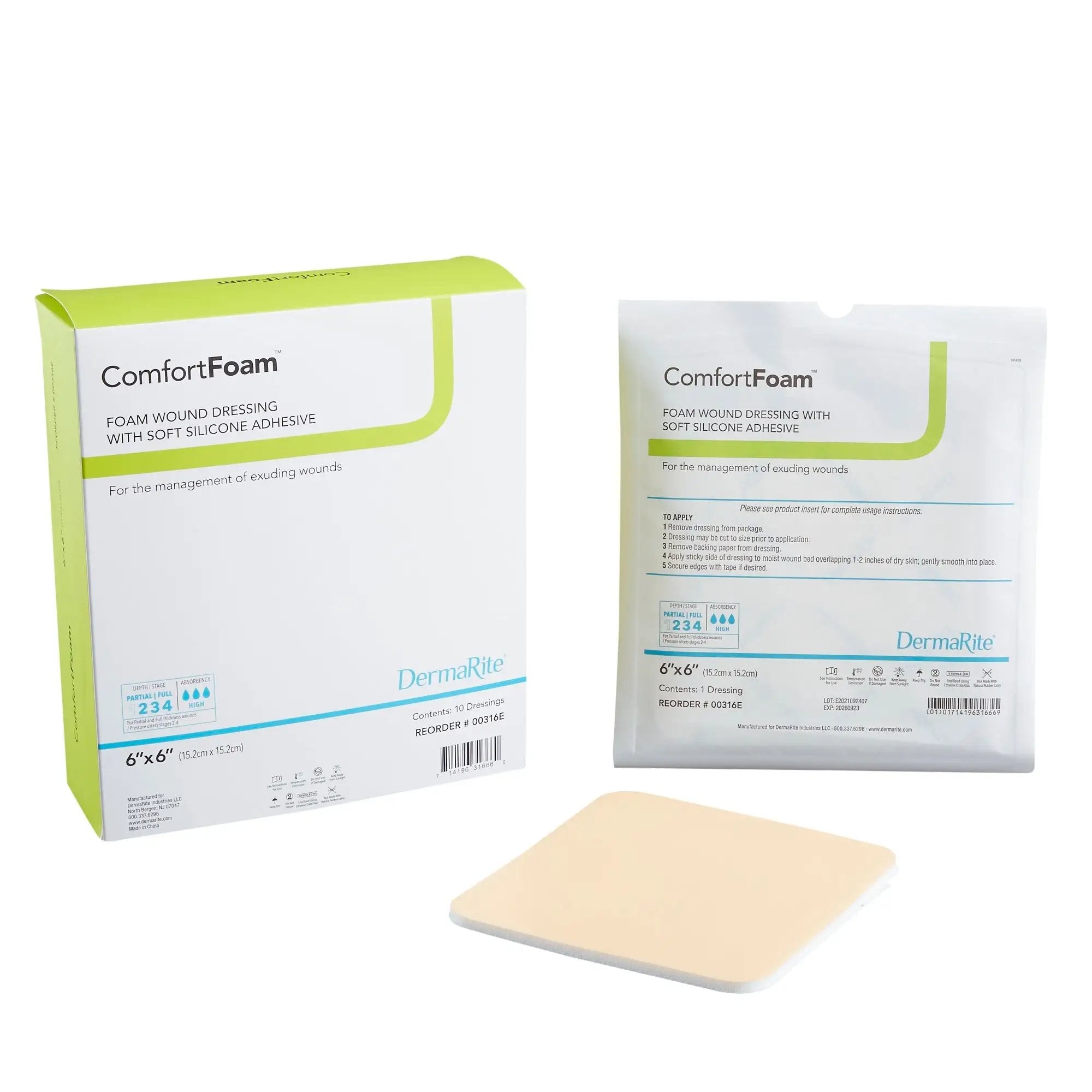 ComfortFoam Silicone Foam Wound Dressing - 6x6 Inches Square | Premium Medical-Grade Bandage for Pressure Ulcers, Surgical Wounds & Diabetic Care | Soft, Breathable & Skin-Friendly
