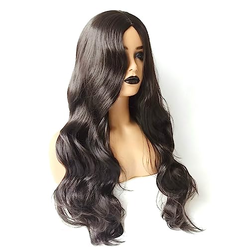 Derun Long Wavy Synthetic Wig for Women - Heat Resistant Black Fiber No Lace Machine Made Hairpiece - Perfect for Cosplay, Costume Parties & Daily Fashion Styling (1#)