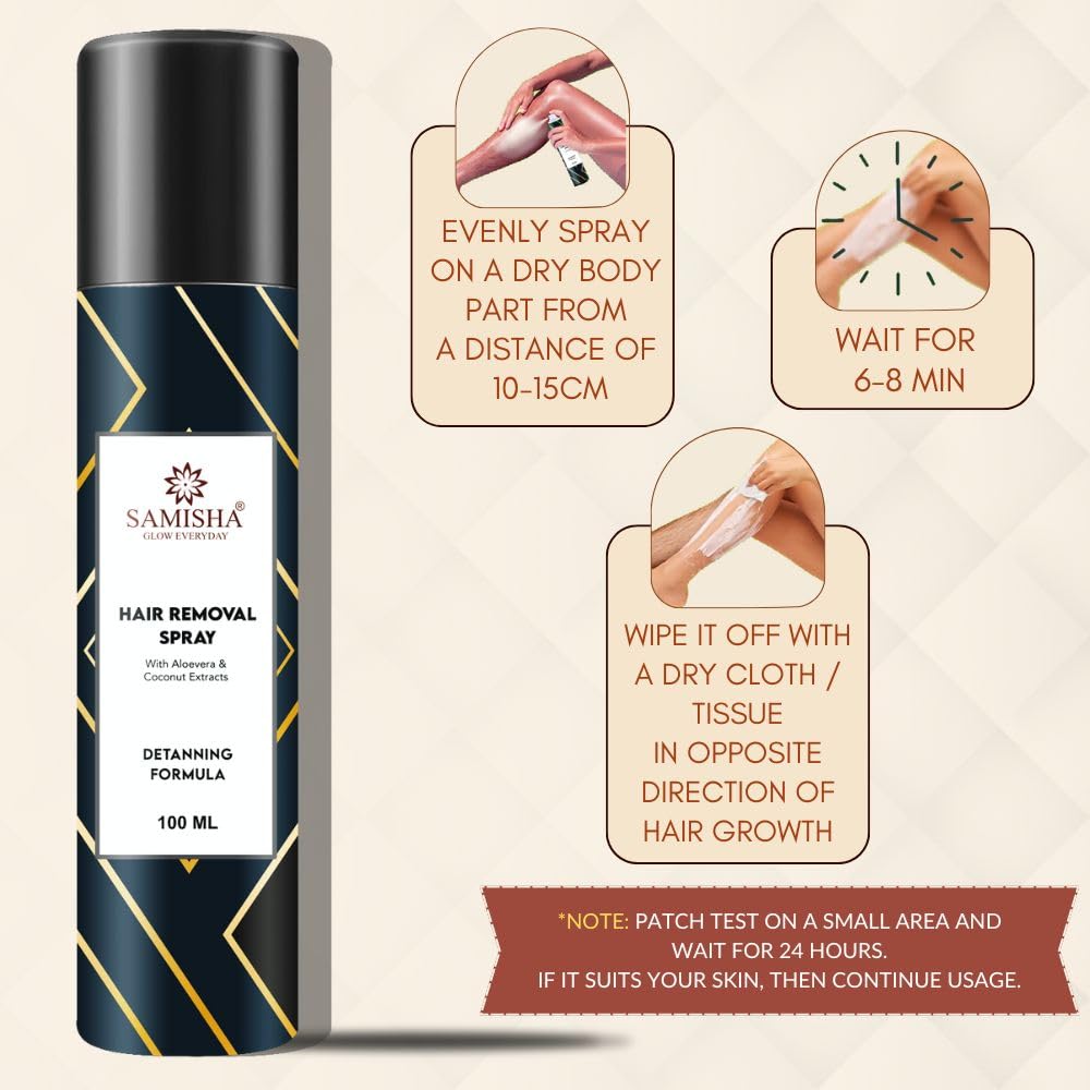 Samisha Hair Removal Spray for Women - Gentle & Effective Private Part Hair Remover | Instant Painless Hair Removal Cream | 1 Count | Perfect for Bikini Line, Underarms & Sensitive Skin Care