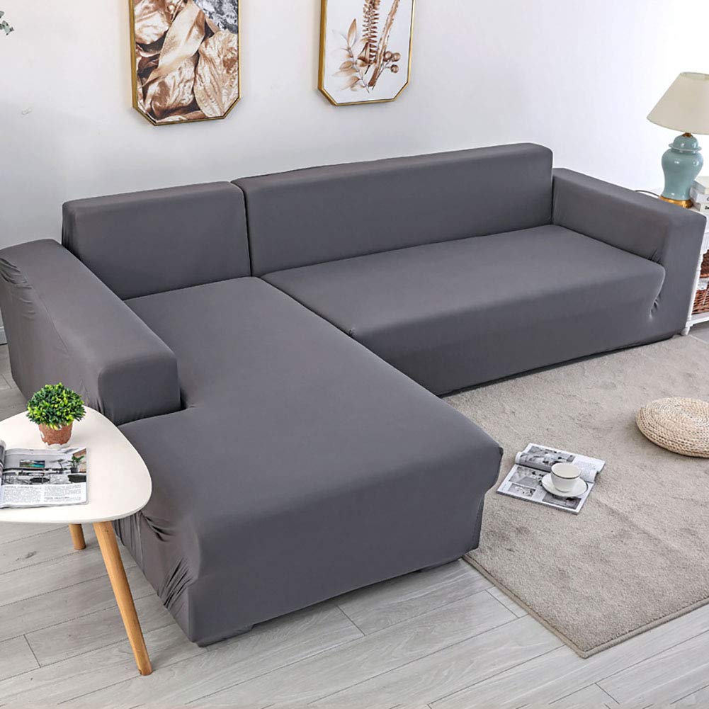 Stretch Sofa Cover - Washable Non-Slip Slipcover with Elastic Bottom, Solid Grey Furniture Protector for Sectional Couch & Loveseat | Perfect for Living Room, Home Theater & Pet-Friendly Spaces